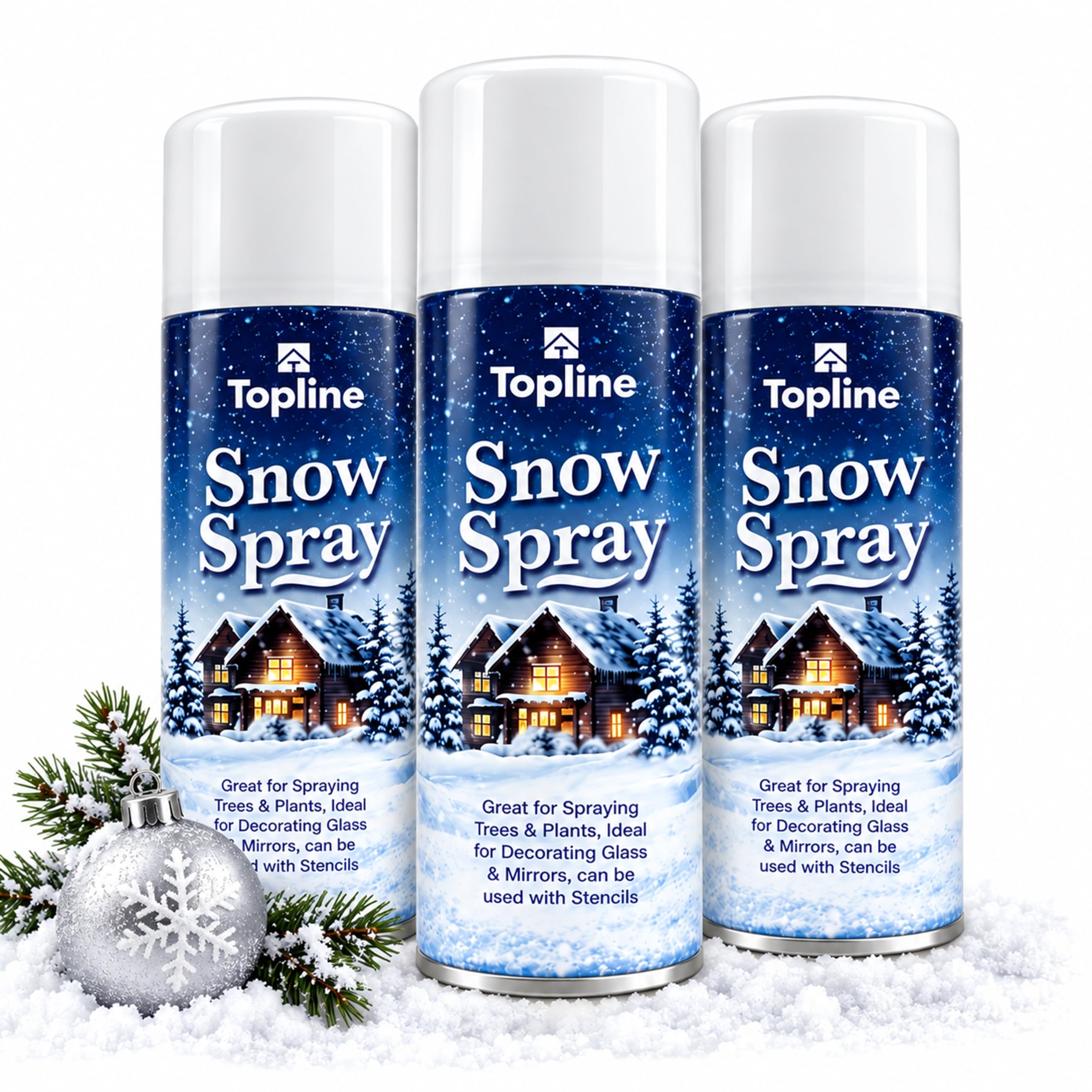Topline Artificial Snow Spray for Window Art - Pack of 3 x 85ml White Fake Snow Spray Snow in a Can. Ideal for Christmas Tree Decoration, Winter Wreath, Window Crafts, Glass