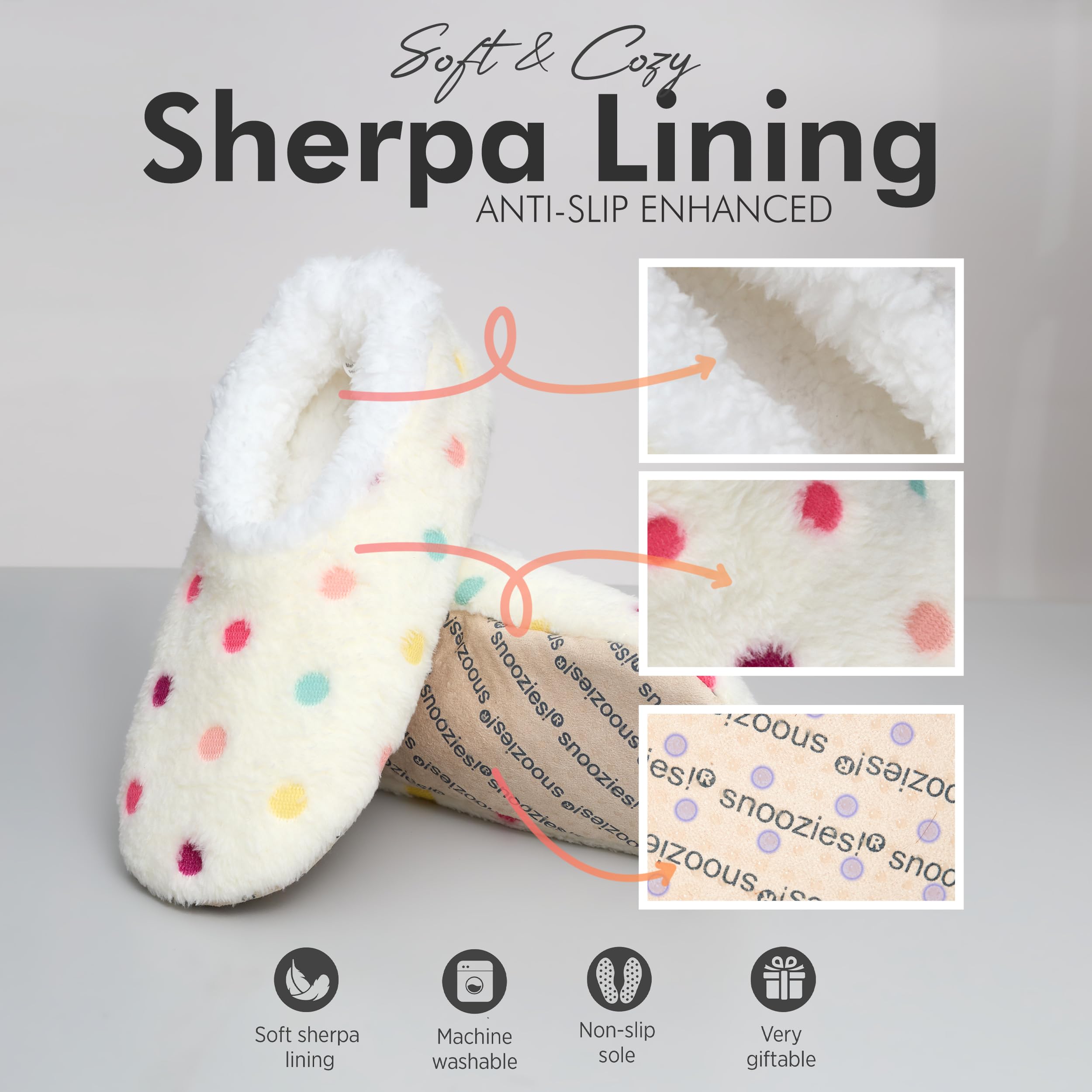 Snoozies Women's Lotsa Dots Cozy Sherpa Slipper Socks |White | Large