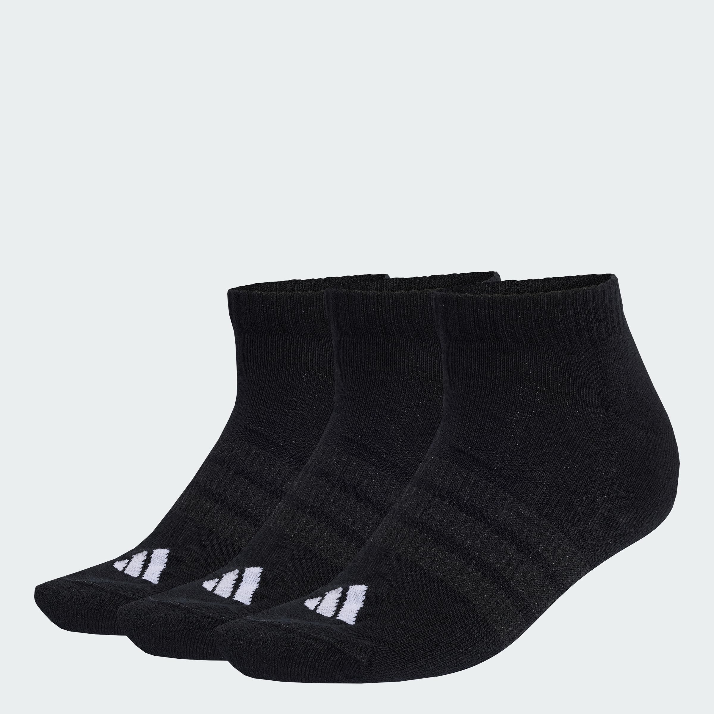adidas Unisex Cushioned Essentials Low Cut Socks 3 Pair Pack, black/black/white, 2.5-4