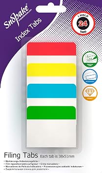 Snopake Extra Thick Repositionable Filing Index Tabs 38x51mm   24 Tabs [Assorted/Semi-Transparent] 15883