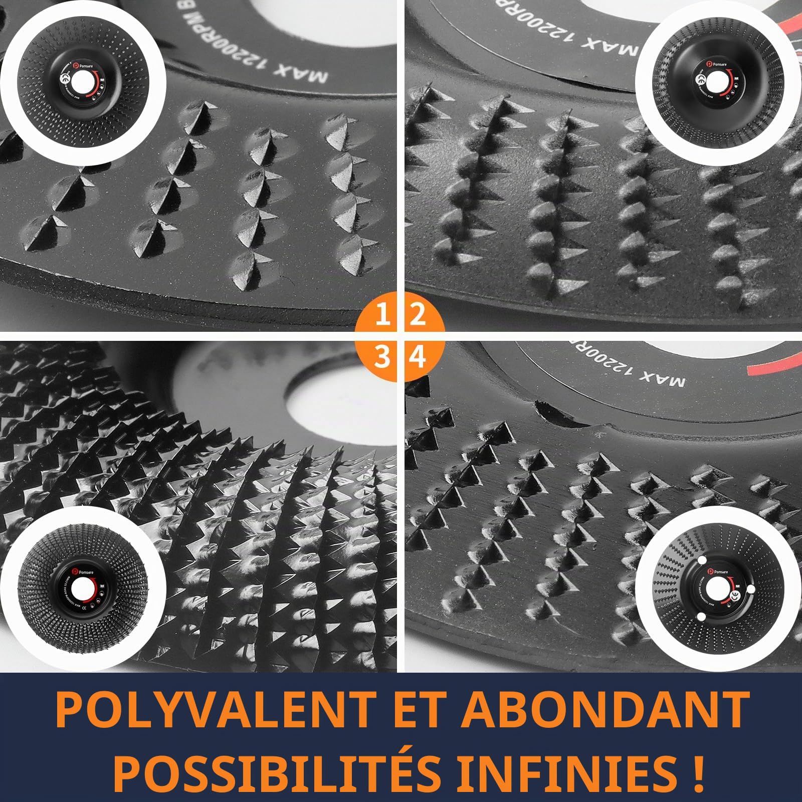 Pomsare 4 Pièces Disque Bois Meuleuse 125mm - Ensemble de Disques pour Bois