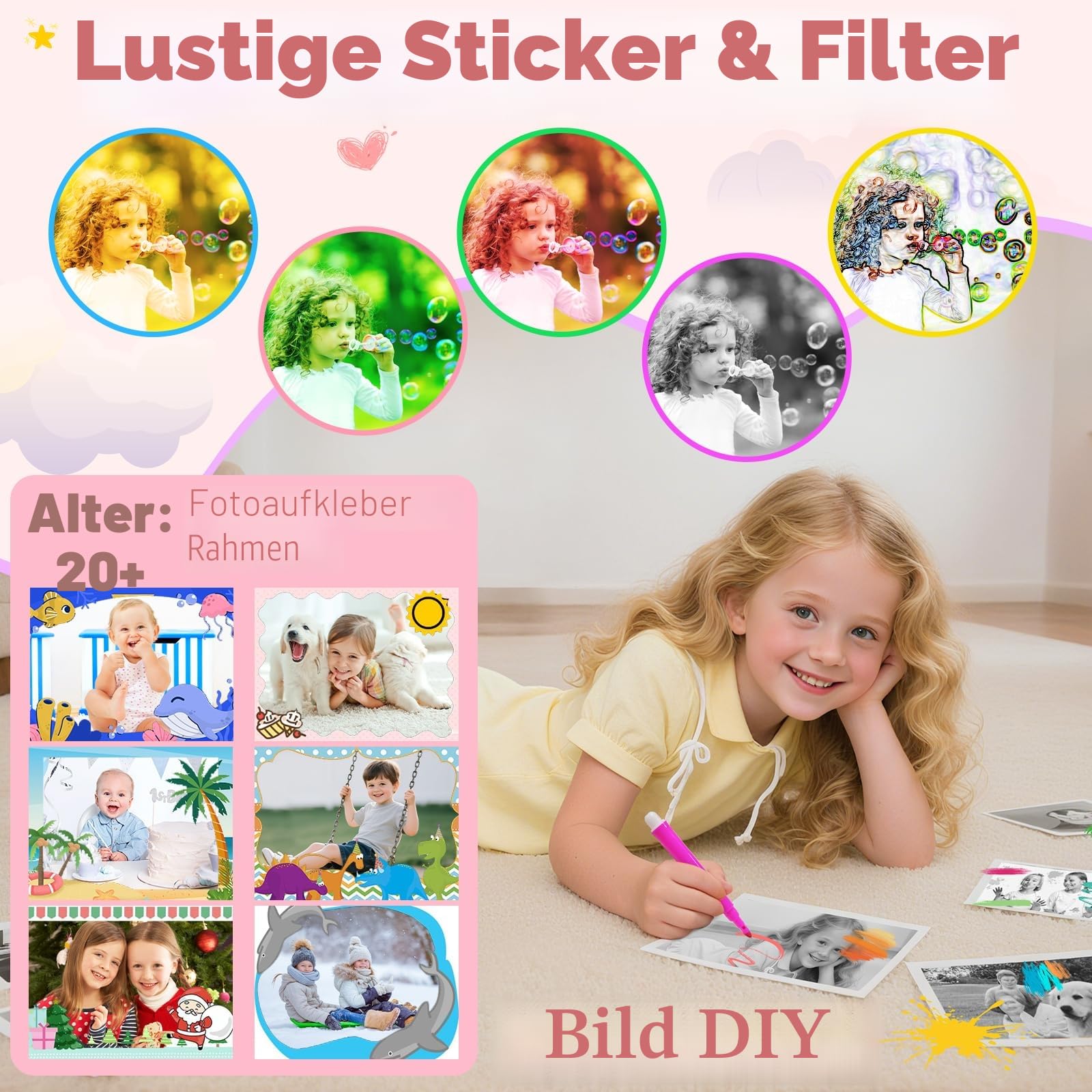 Sofortbildkamera Kinder, 1080P Kinderkamera Sofortbildkamera mit 32GB Karte & 3 Bände Druckpapier, 48MP 2,4 Zoll Kamera Kinder Sofortdruck, Geschenke für Jungen und Mädchen 3-12 Jahren