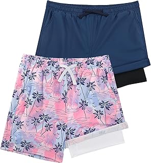 2 Piezas Bañador Niños 2 en 1 Pantalones Cortos Playa/Piscina con Forro de Compresión Ropa de Baño para Niño Short de Natación con Cintura Elástica para 2 a 14 años
