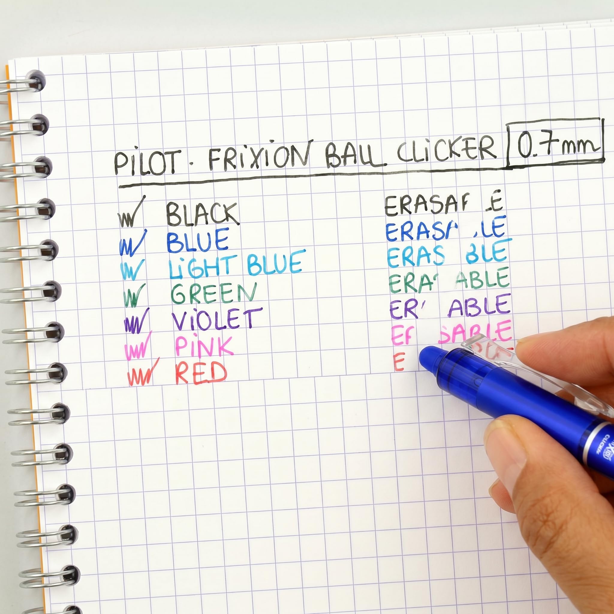 PILOT - Pack de 4 bolígrafos FriXion Ball Clicker 07 - Bolígrafos borrables con tinta termosensible - Bolígrafo roller retráctil y recargable - Negro, azul, rojo y verde - Punta media