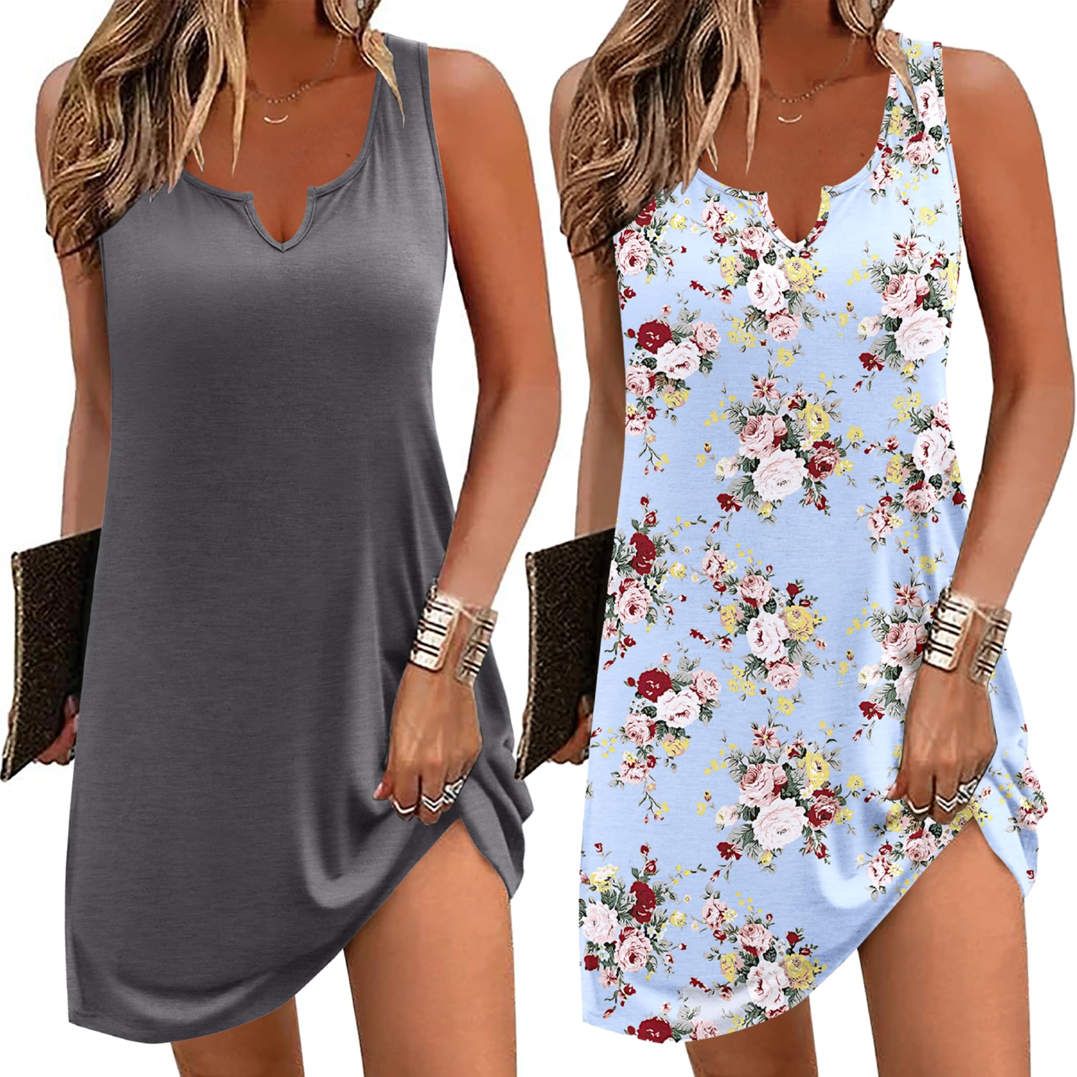 Ekouaer 2 Pack Nightgowns for Women Sleeveless Sleep Dress Tank Sleepshirt Chemise V Neck Sleepwear
