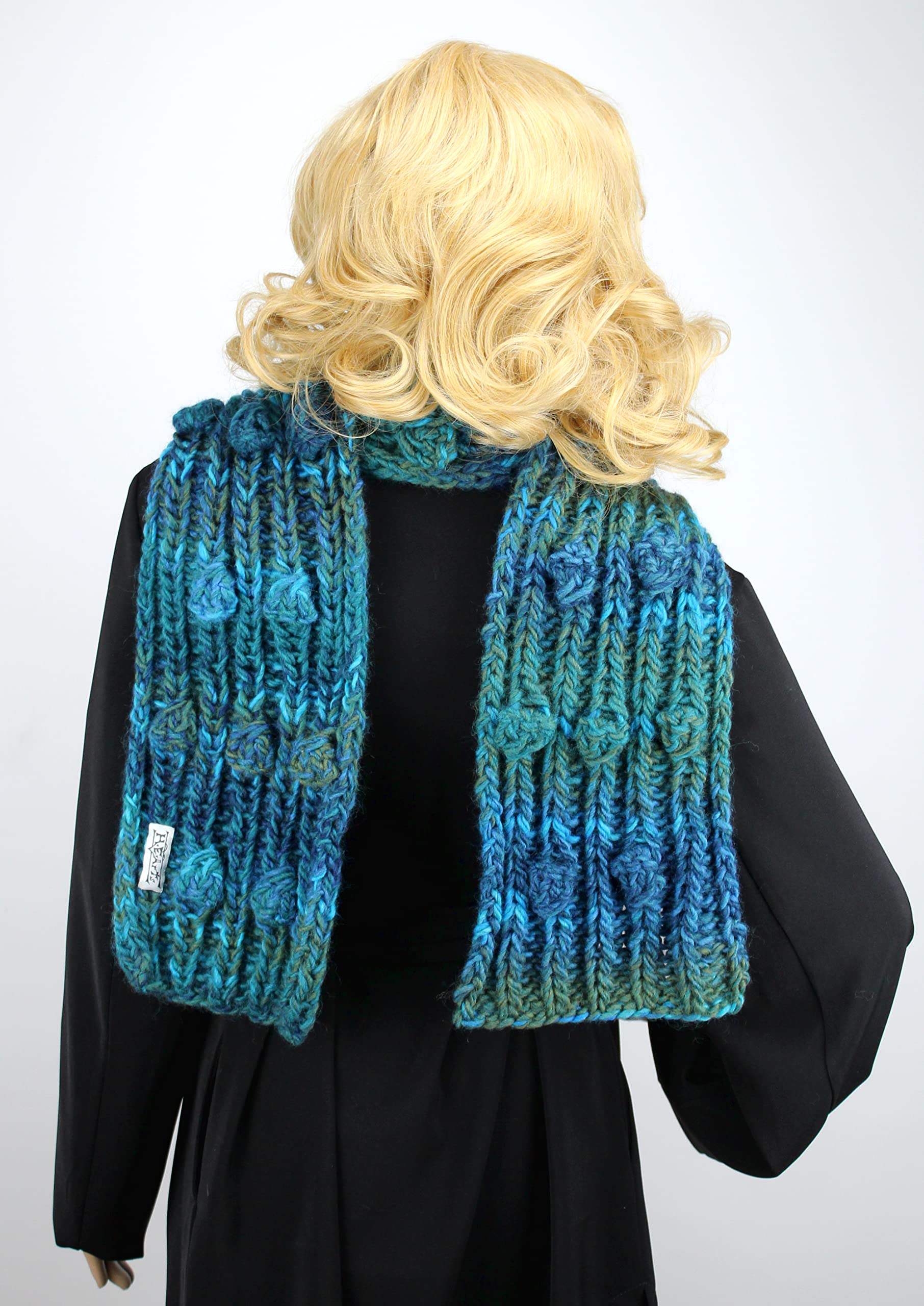 H.E.Arts Strickschal petrol meliert Damen Schal XXL handgestrickt Wollschal