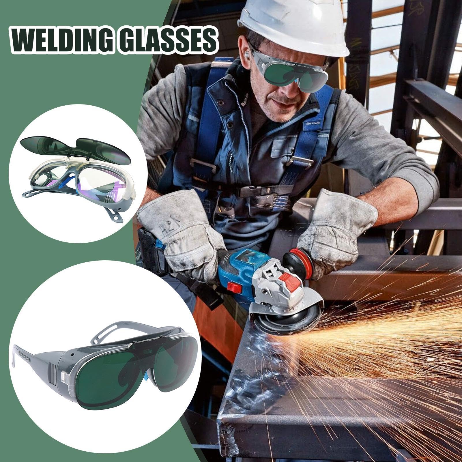 Welding Glasses For Men - Safety Glasses Over Eyeglasses | Welding Brazing Protective Glasses | Eye Protection Anti-Glare Lens | Safety Goggles | Wrap Around Spectacles For Soldering, Torching