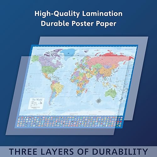 Miniatura 4 de Paquete de 2 pósteres de mapa del mundo gigante y mapa de Estados Unidos, tamaño extragrande, mega carta del mundo y Estados Unidos, laminado, 46 x