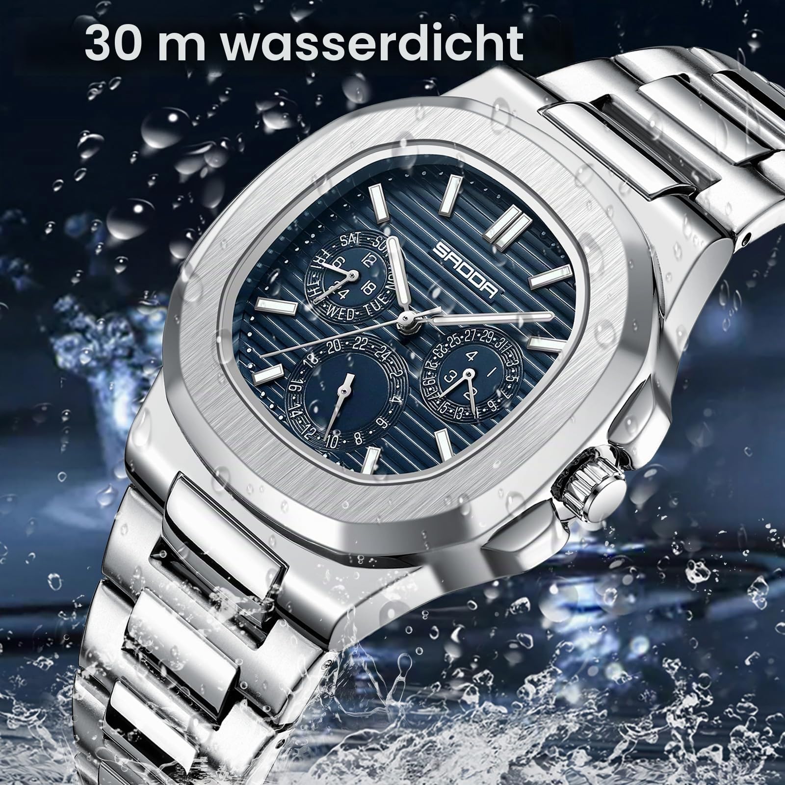 findtime Uhren Herren Luxus Business Armbanduhr Analog Quarz Uhr Edelstahl 3ATM Wasserdicht Leuchtend Datum Wochentag Designer Herrenuhr Mode Uhr für Männer Arbeit und Freizeit