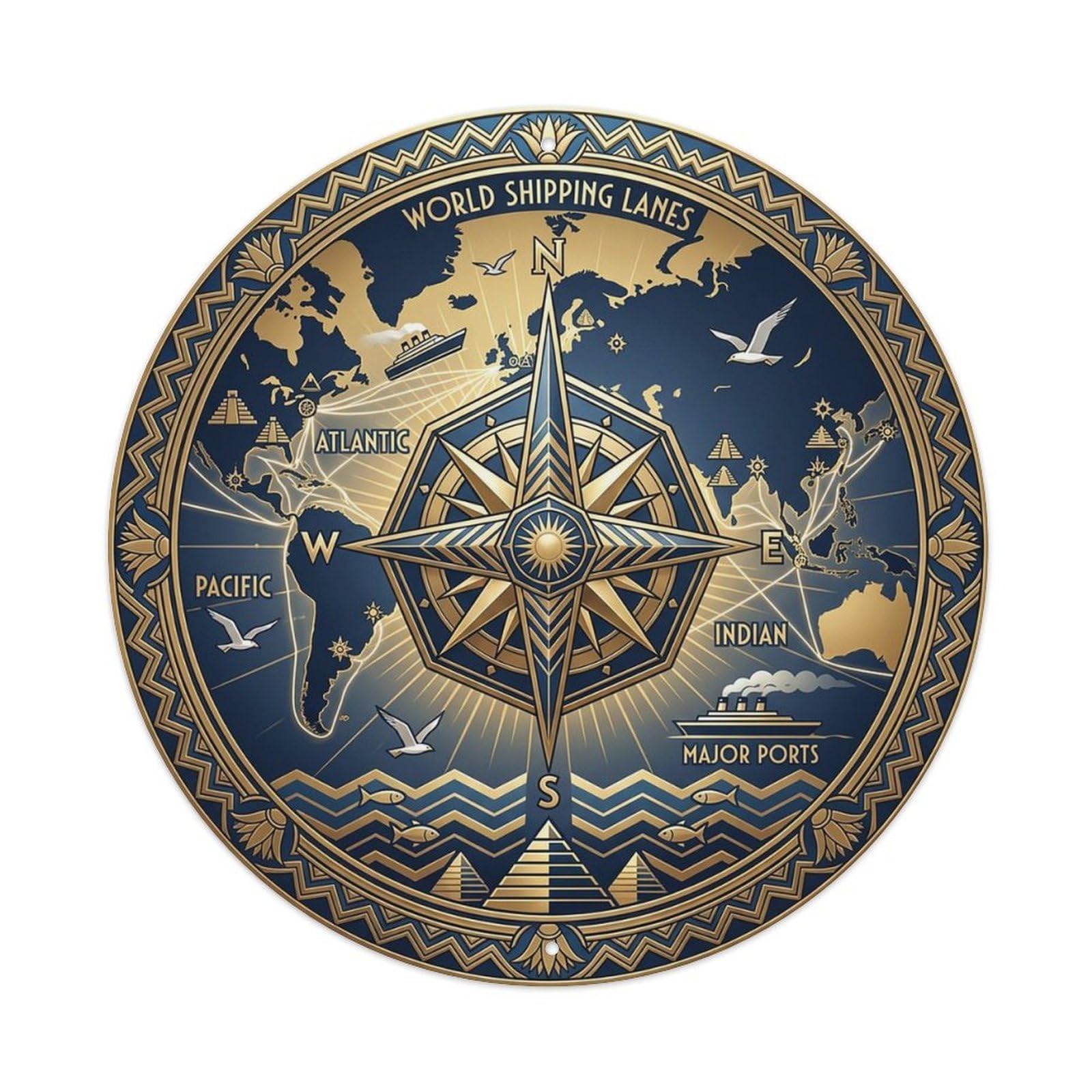 Vintage Nautical Compass World Map Quest Heritage Metal Tin Sign