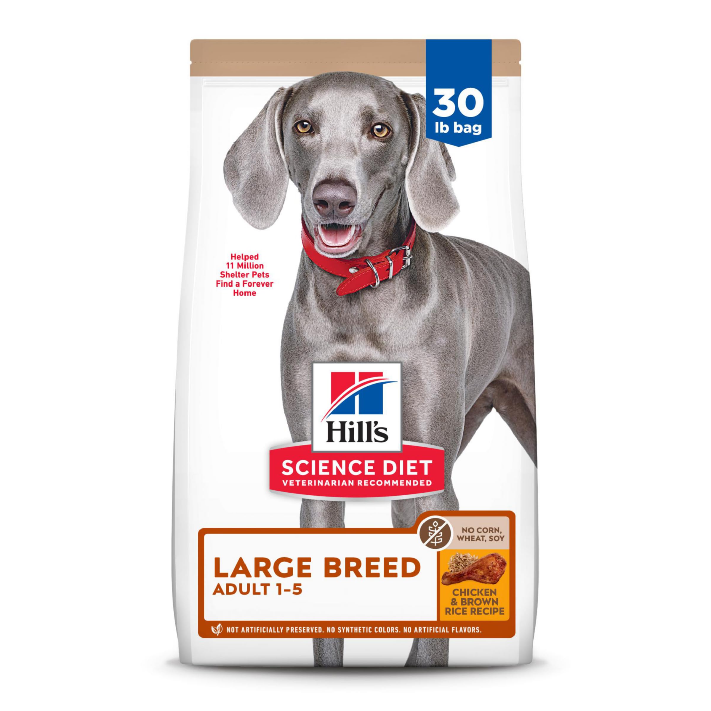 Hill's Science Diet Large Breed Adult Dry Dog Food 1-5, Quality Protein for Joint Support & Lean Muscles, No Corn, Wheat, Soy Chicken & Brown Rice, 30