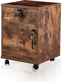TUKAILAI Rollcontainer, Rollcontainer Abschließbar, Aktenschrank mit Schubladen, Büroschrank mit Rollen, Drucker Ablagefächer für Büromöbel 40x40x57 cm, Braun Holz