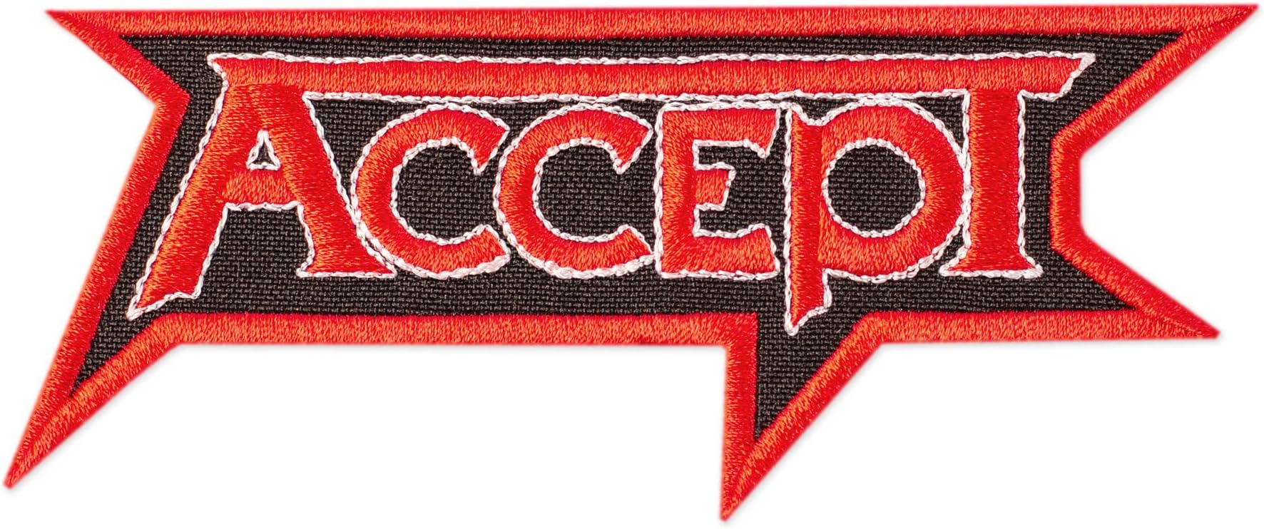 Accept Logo Patch, Heavy Rock Band Red Emblem, Embroidered Iron On (5" x 2.1")