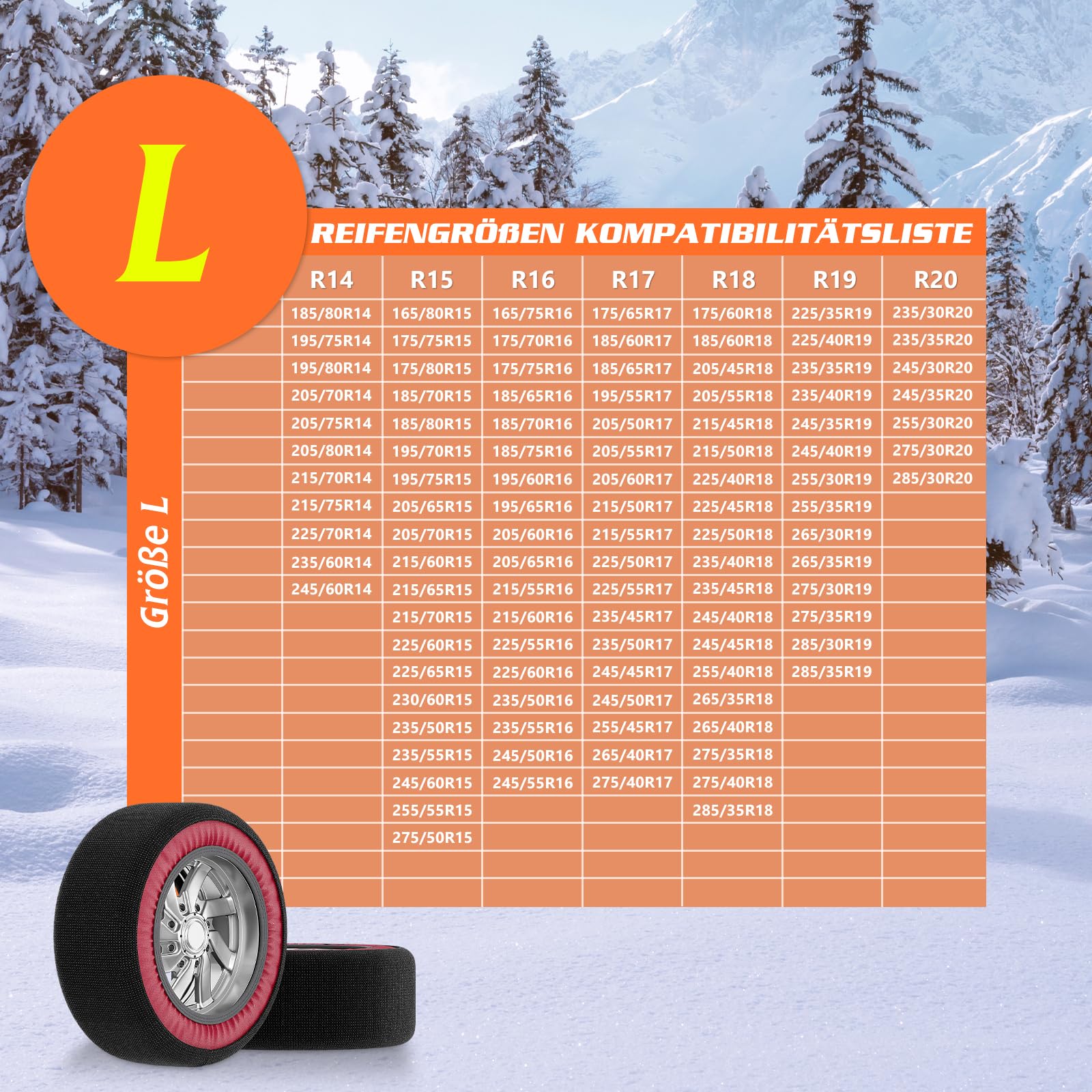 SUNYRISY Chaînes à neige textile de qualité supérieure, chaussette neige voiture, Antidérapantes - Taille L