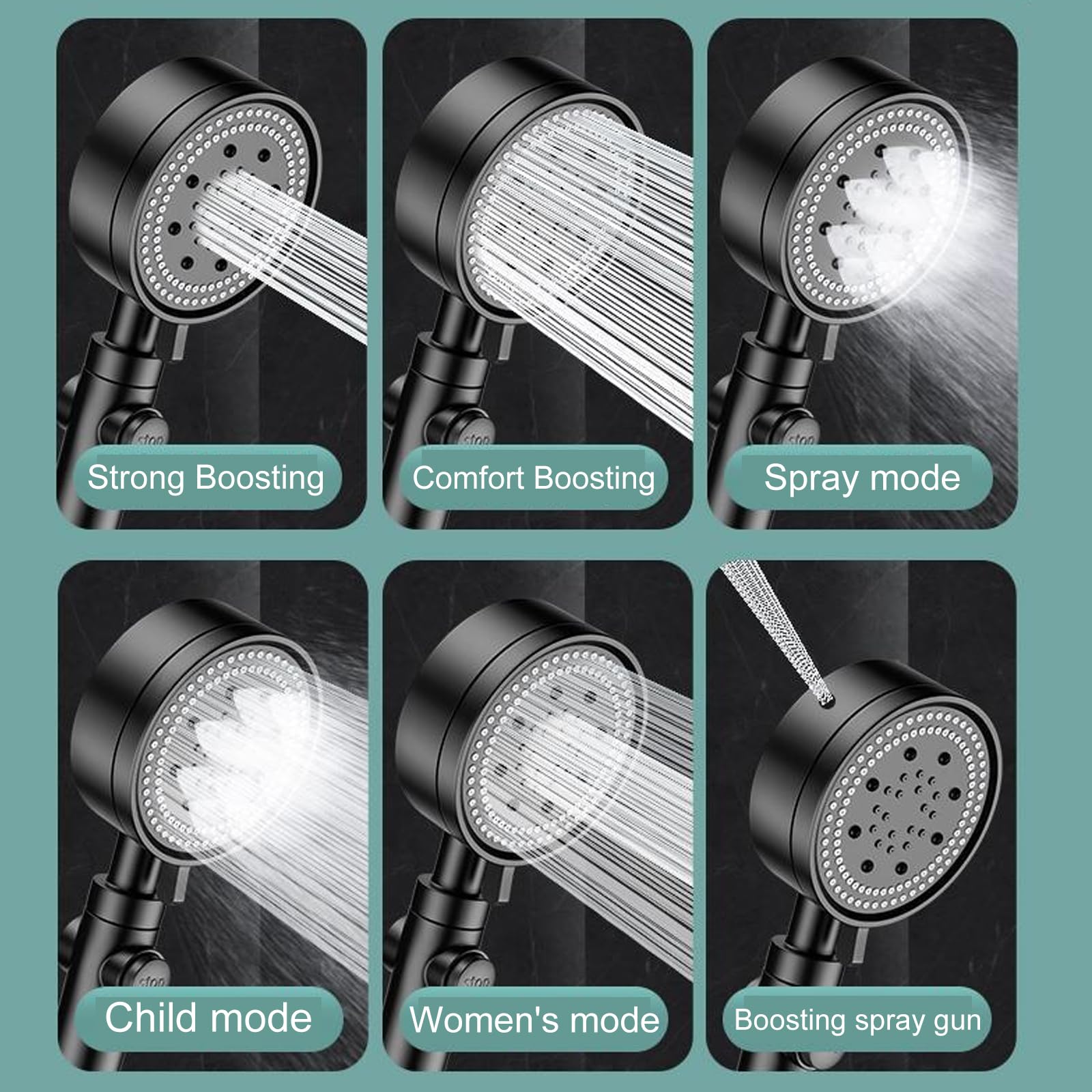 Soffione Doccia Nera Ad Alta Pressione - 8 Modalità Con Tubo 2m | Anticalcare E Universale - Foto 3