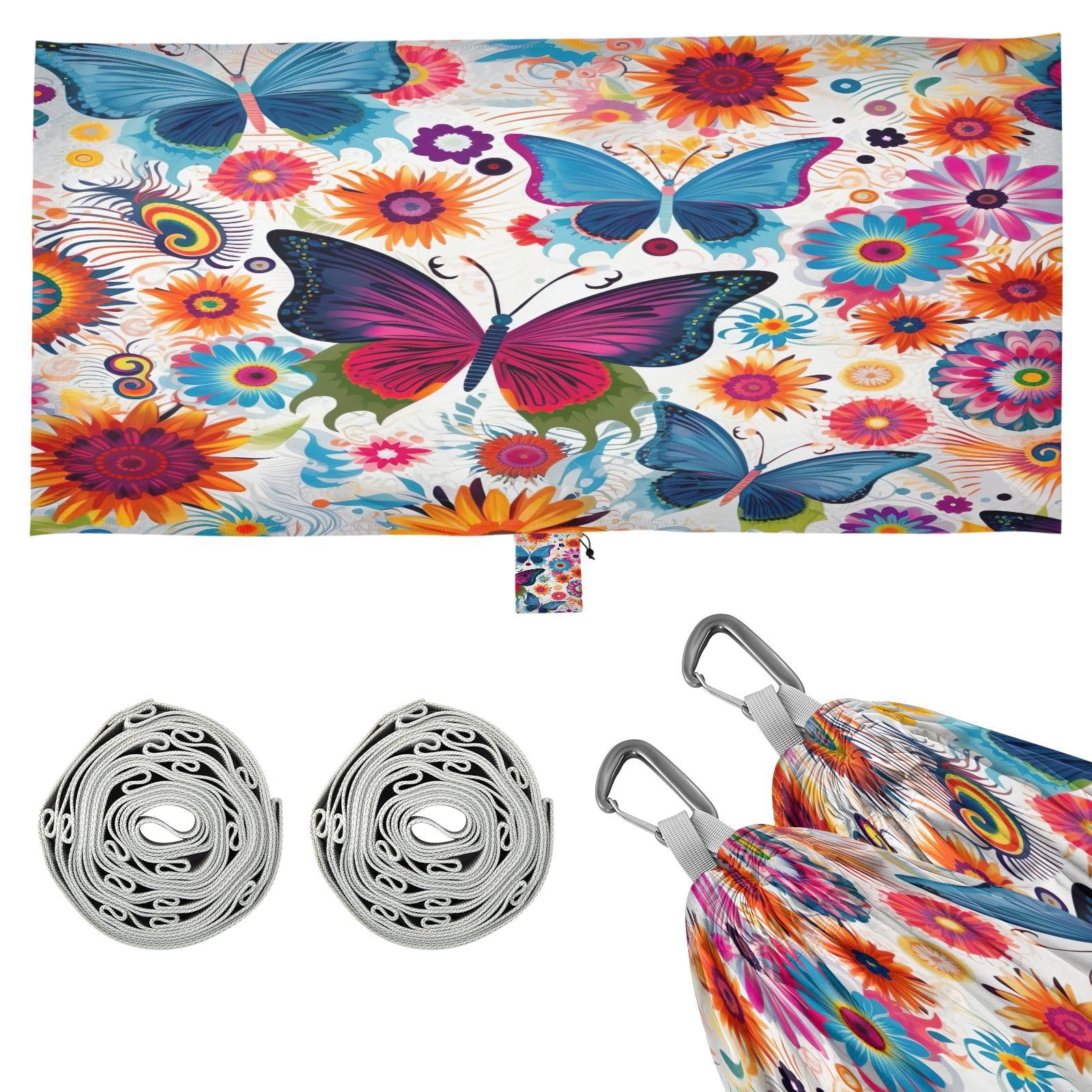 ATTX Colorful Butterflies Camping Hammock - Lightweight & Portable Hammocks, Heavy Duty 330lbs Capacity for Indoor, Hiking, Backpacking, Travel, Backyard, Beach#245