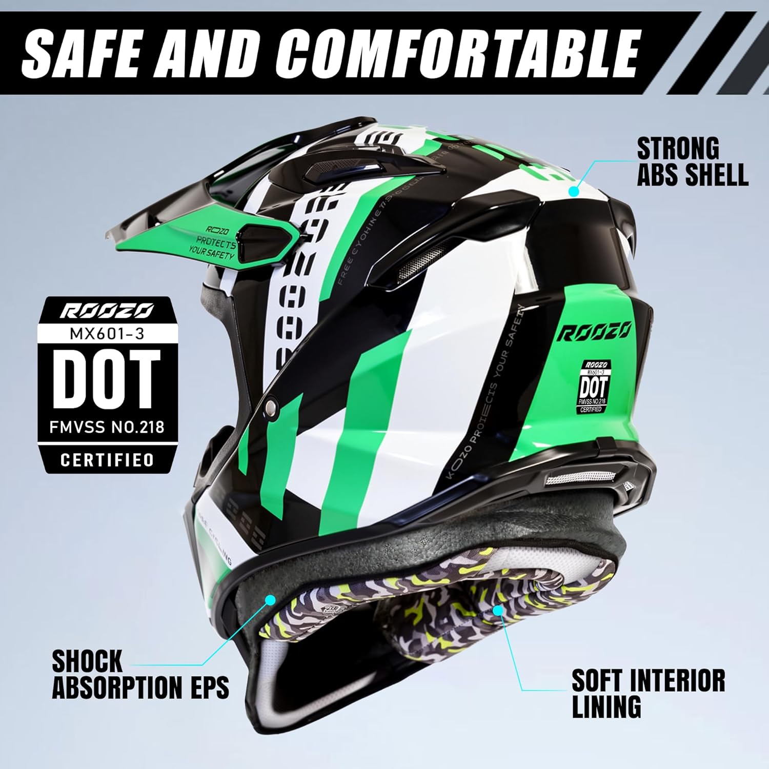 Youth Dirt Bike Helmet Kids Full Face Motorcycle Helmet for Off-Road ATV Street Riding, DOT Approved Kids Motocross Helmet with Goggles & Gloves - Image 2