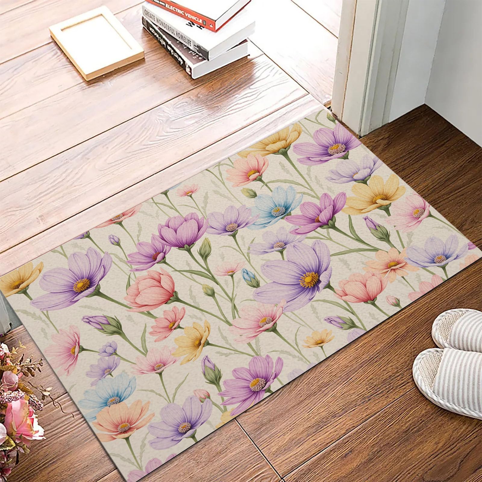 Tapis poils courts antidérapant résistant pour entrée et salle de bain