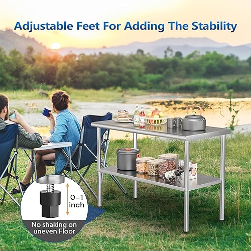 Miniatura 8 de ROVSUN Mesa de acero inoxidable de 48 x 24 pulgadas para preparación y trabajo, mesas de trabajo comerciales y estaciones de trabajo, mesa de metal