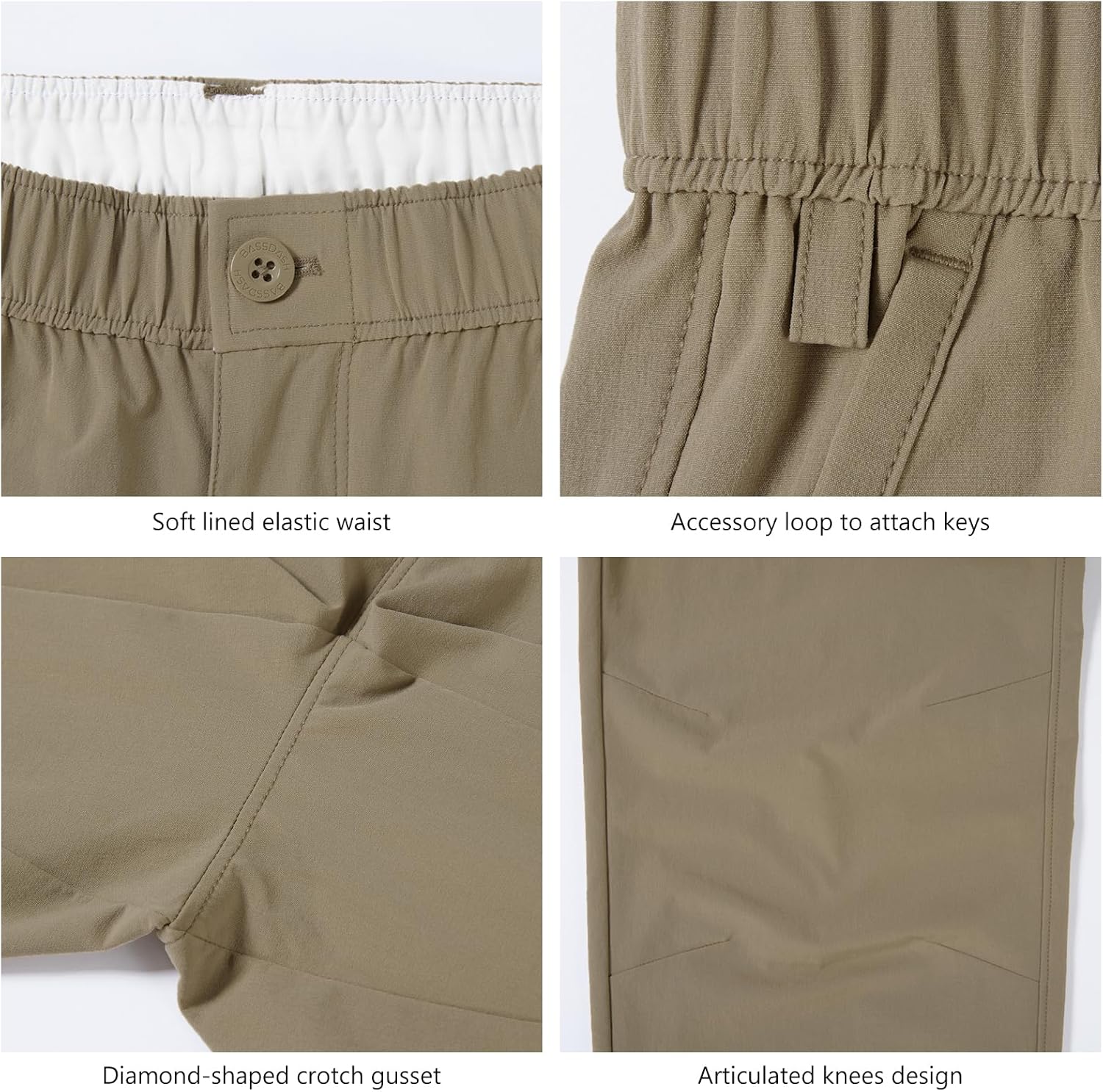 BASSDASH Men's Fishing Cargo Pants Water Resistant Quick Dry Lightweight UPF 50+ for Outdoor Hiking Elastic Waist Pants FP05M