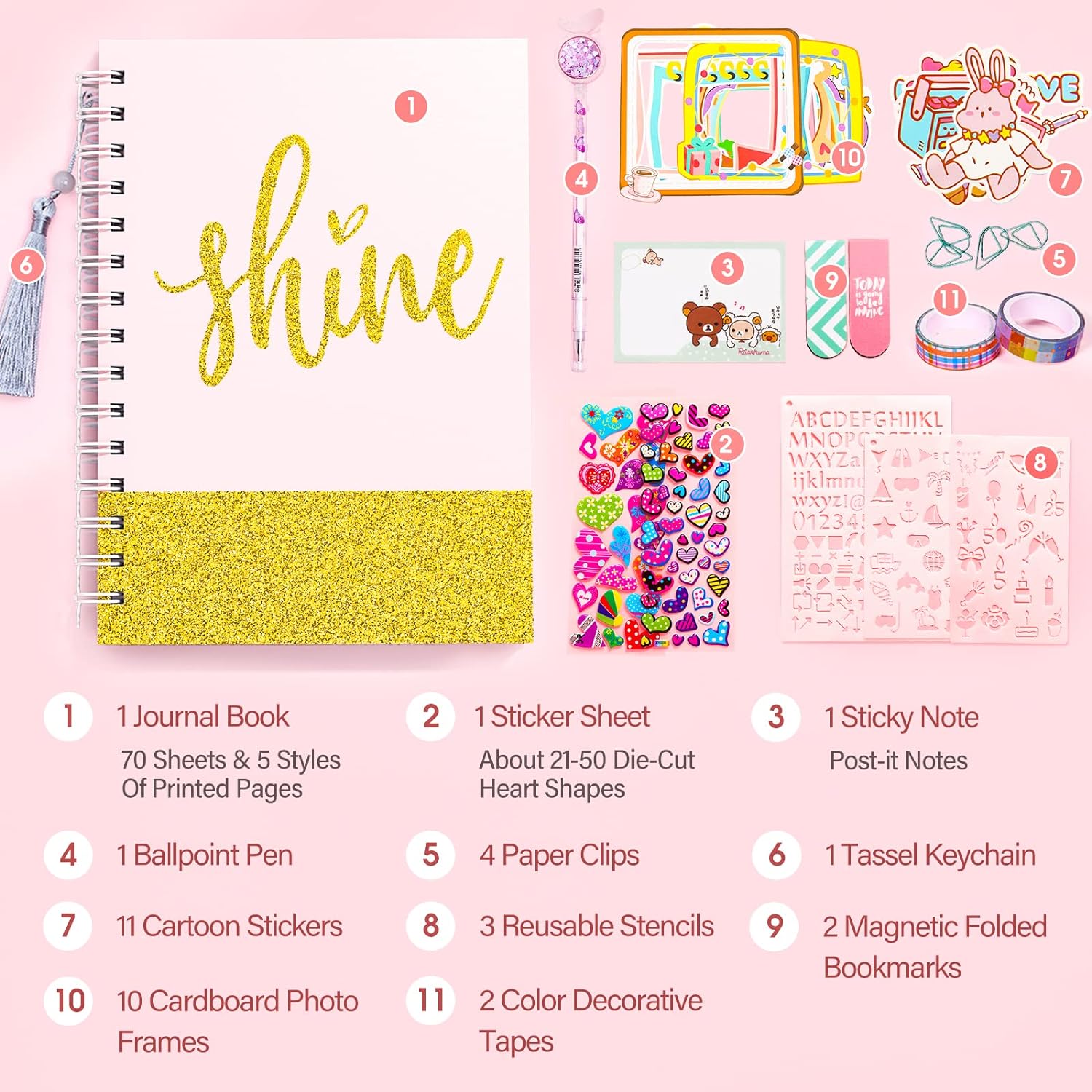 DIY Journal Set, Gifts for Girls Age of 6-13 Years, Personalized Diary For Tweens & Teens Journal for Girls Journal Kit Birthday Gift Cute Art Crafts Scrapbook Stationary Kit