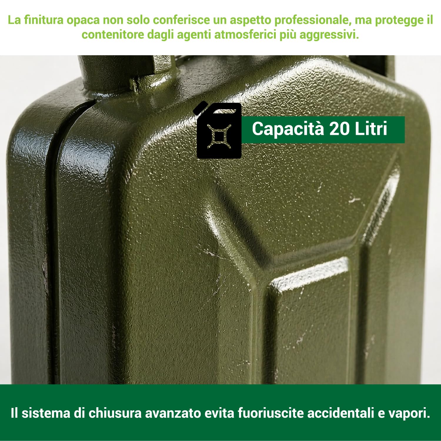 Crisalide® - Bidón de combustible de acero, 5 l, 10 l, 20 l con boquilla de transporte, homologado para transporte de gasolina y gasóleo, antioxidante, cierre hermético, bidón de gasolina de metal (20