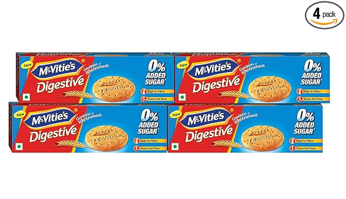 McVities Digestive High Fibre Biscuits with Wholewheat and Zero Added Sugar, 150g (Pack of 4)