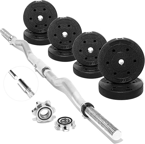 Yes4All Standard Straight Barbell 60" & EZ Curl Bar 47", Capacity 200 to 480 LB, Weight Bar 1" to 2" Diameter - Star Lock Collars, Rubber Ring,