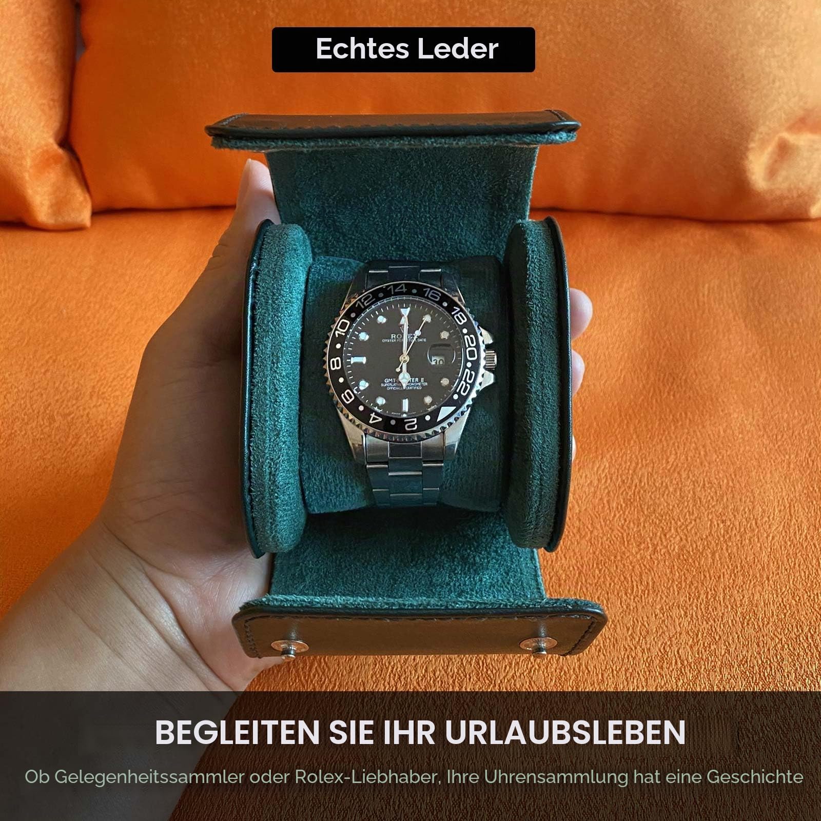 Reise-Uhrenrolle aus Echtem Leder - Einzelne Uhrenbox für Männer und Frauen - Organizer mit Wildleder zum Schutz - Aufbewahrung für Zuhause