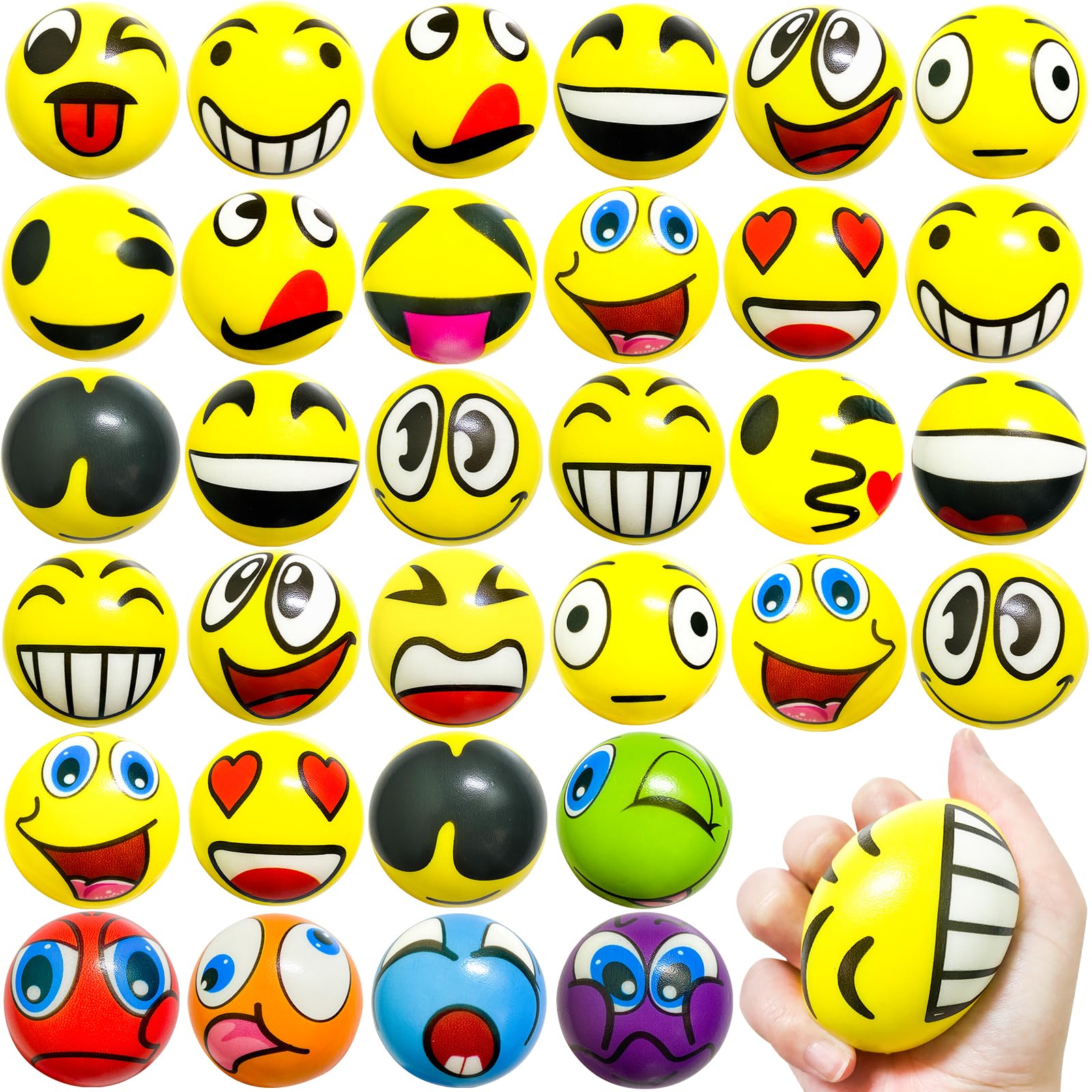 30PCS Face Stress Balls,2.5"" Funny Face Foam Squeeze Balls,Stress Relief Balls Stress Balls for Gifts,Kids,Party Favors,Present Fillers,Coworkers, Small
