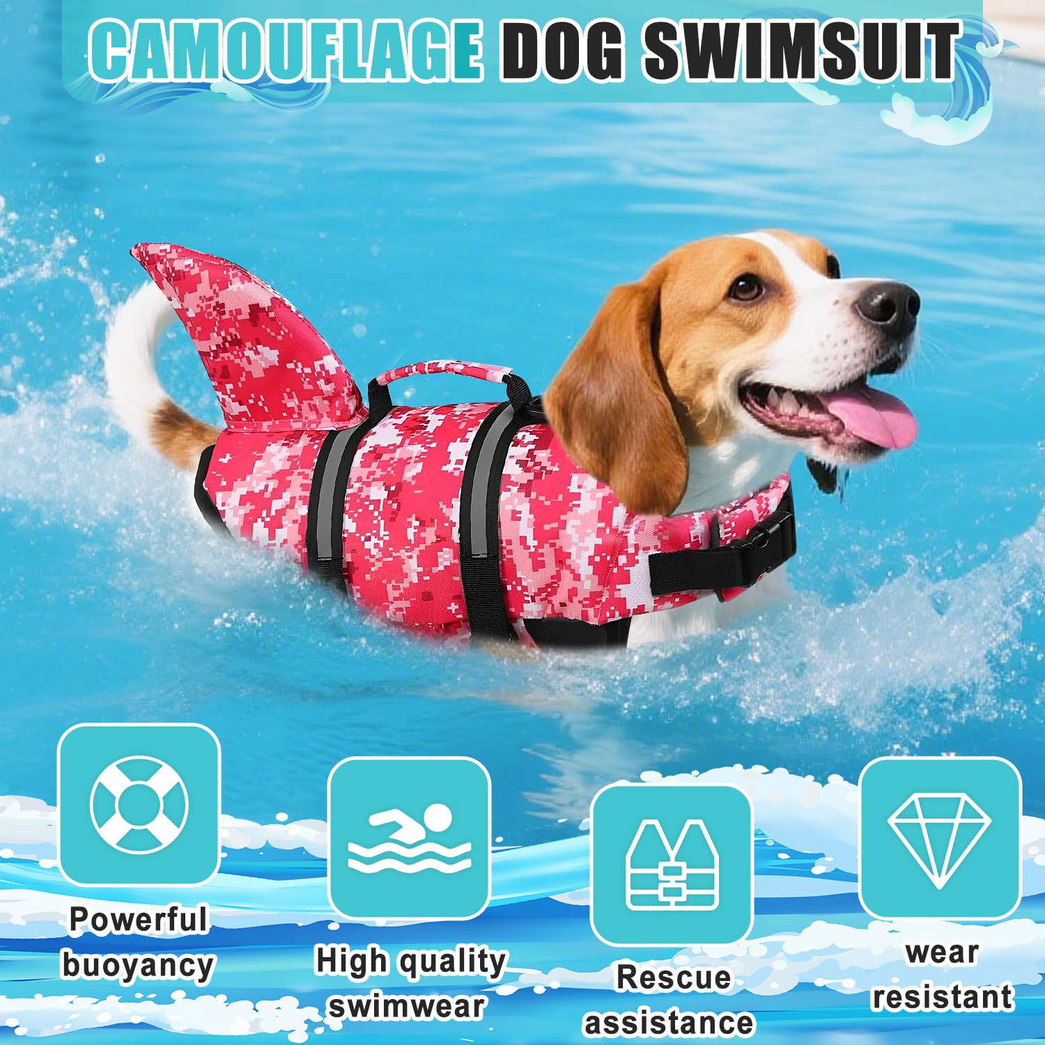 Voarge Dog Life Vest, Swimming Float Jacket Adjustable, Dog Life Jacket for Small Medium - Image 2