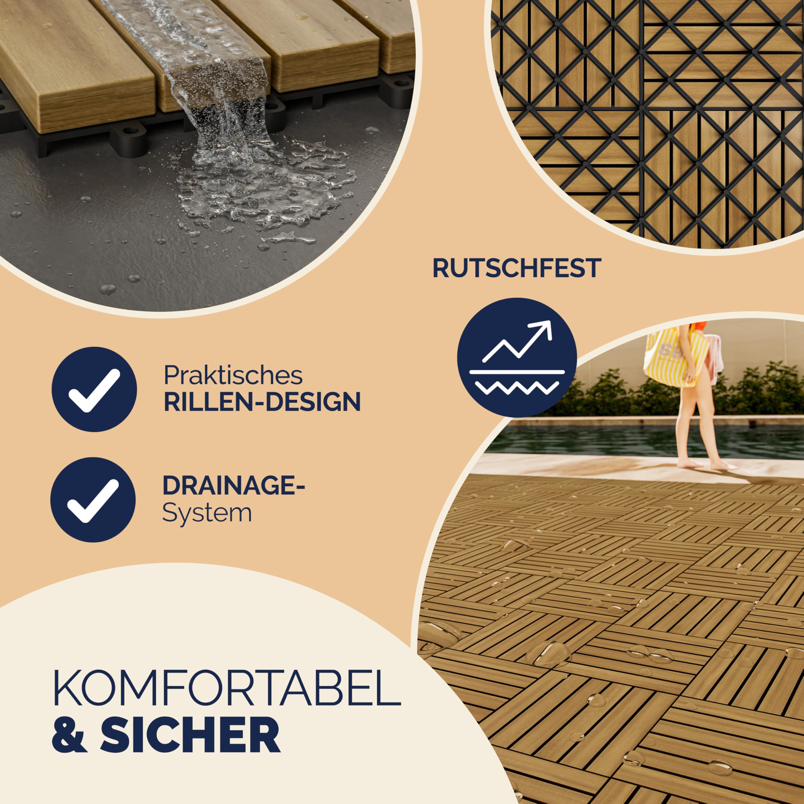 Casaria Piastrelle Legno Acacia 33pz Certificato FSC® Mattonelle 3m² ad Incastro 30x30cm Esterno Mosaico Quattro