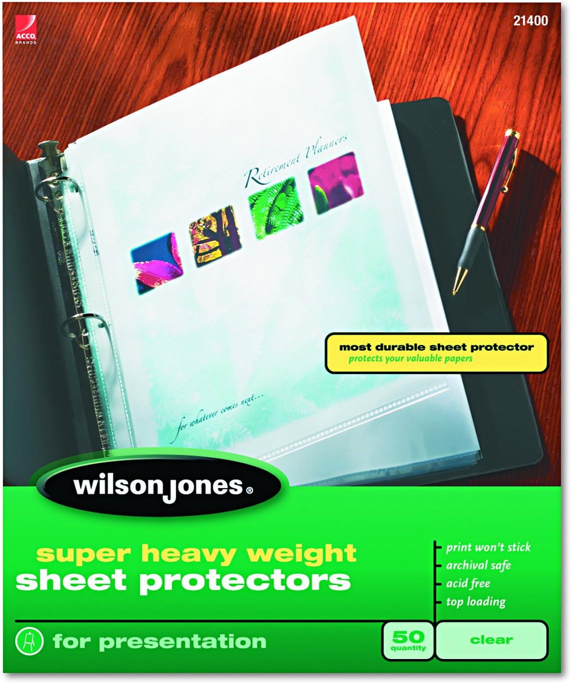 Wilson JonesSuper Heavy Weight Top-Loading Sheet Protectors, Letter Size, 50 Sleeves per Box, Clear (W21400)