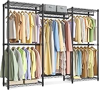 SONGMICS Heavy-Duty 68.7" Wide Portable Clothes Rack with Adjustable Mesh Shelves & Hanging Rails, 514 lb Capacity, Ink Black ULGR433B01