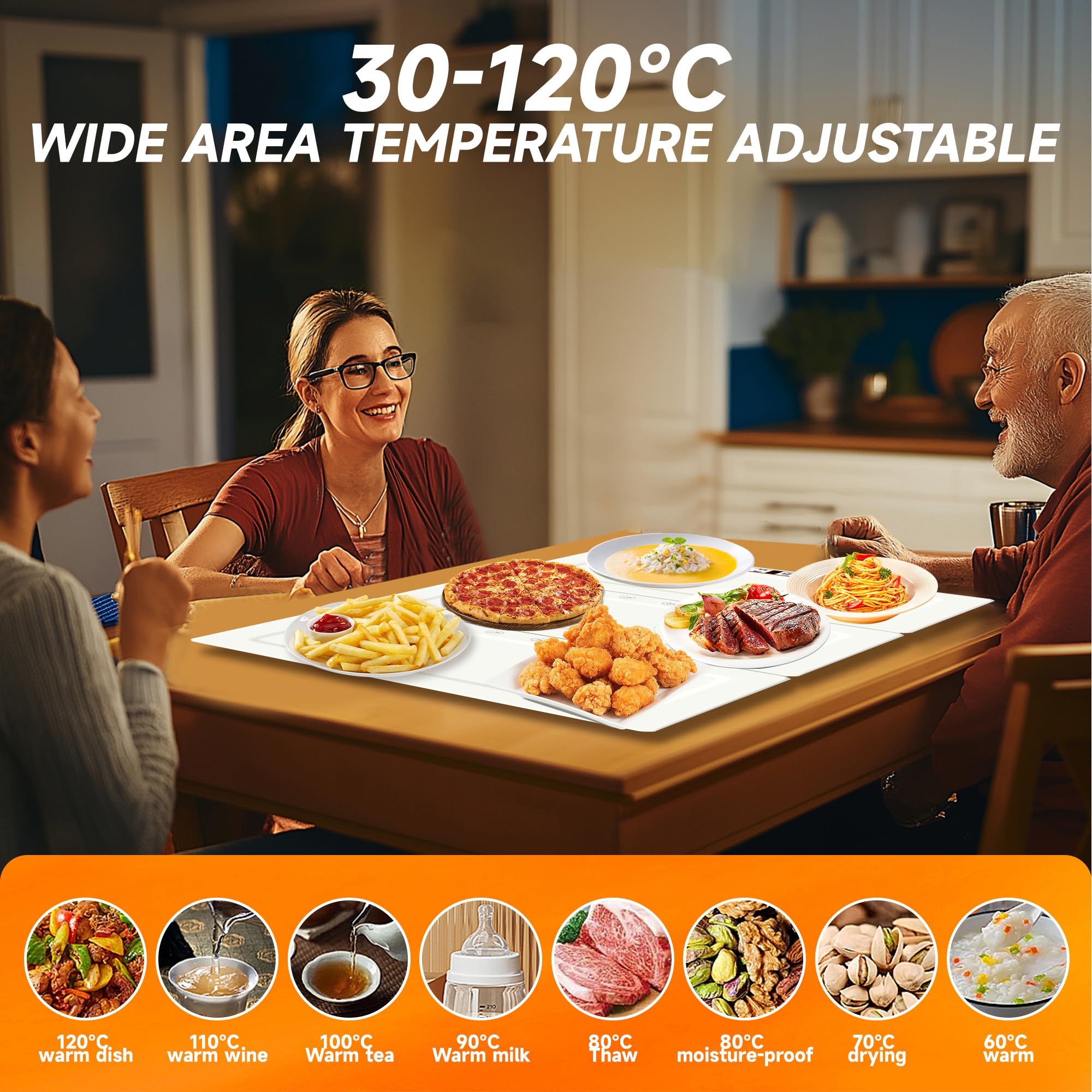 TOPRATED Large Splicing Electric Warming Tray (25x15 inch), Metal Foldable and Portable Heating Warmers Food Warming Mat for Kitchen,Parties, Buffet, Restaurant, Family dinner,Countertop — Amazon image 5