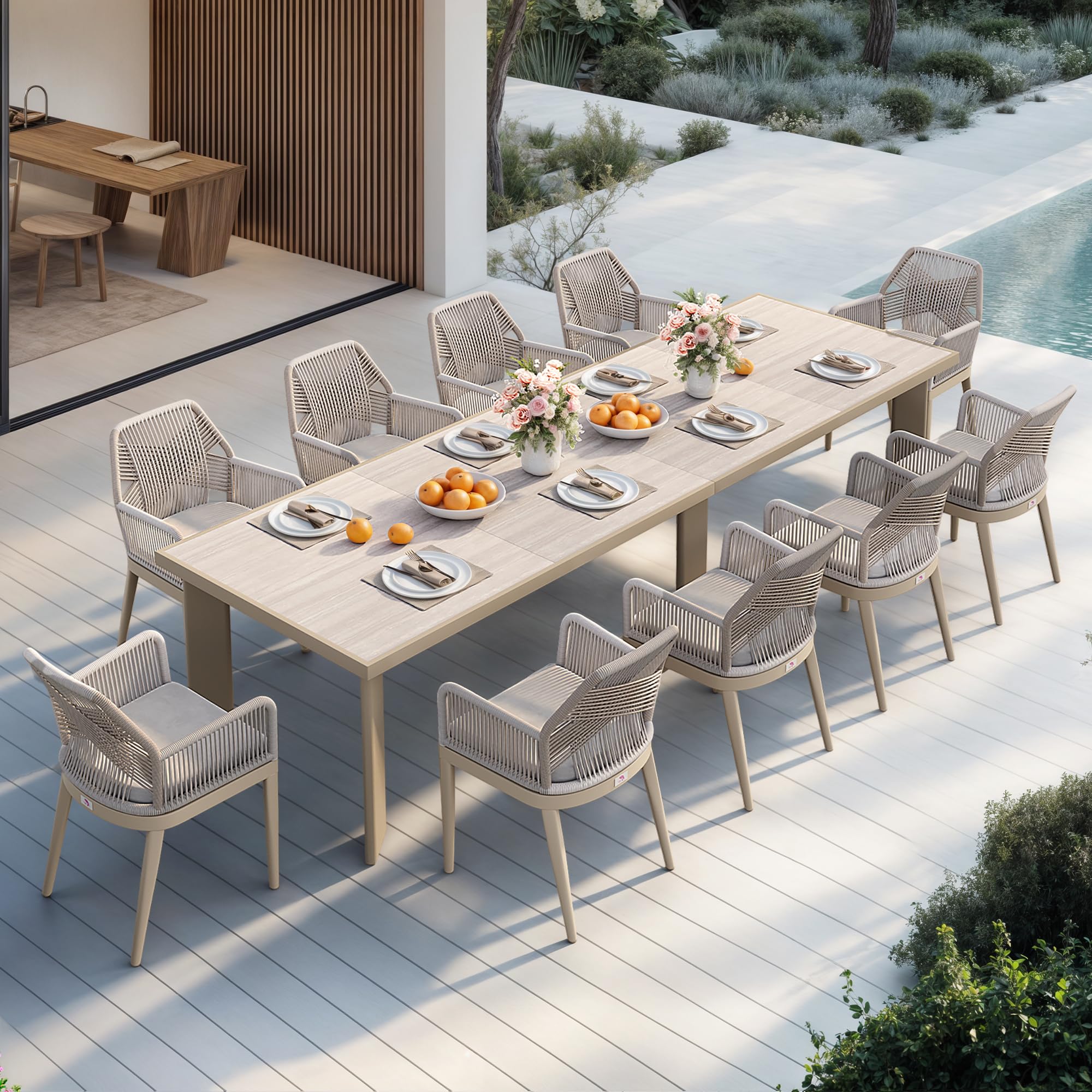 PURPLE LEAF 11 Pieces Patio Dining Set Aluminum Modern Rectangular Table and Rattan Arm Chairs with Cushions for Kitchen Porch Garden Outdoor