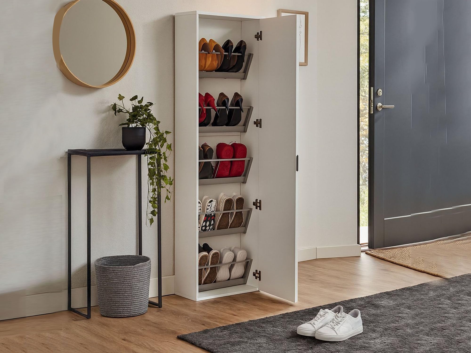 Dmora Scarpiera Ciclamino 18x50x178h cm Bianco 5 Ripiani 10 Paia, Mobile Portascarpe 5 Vani Made in Italy