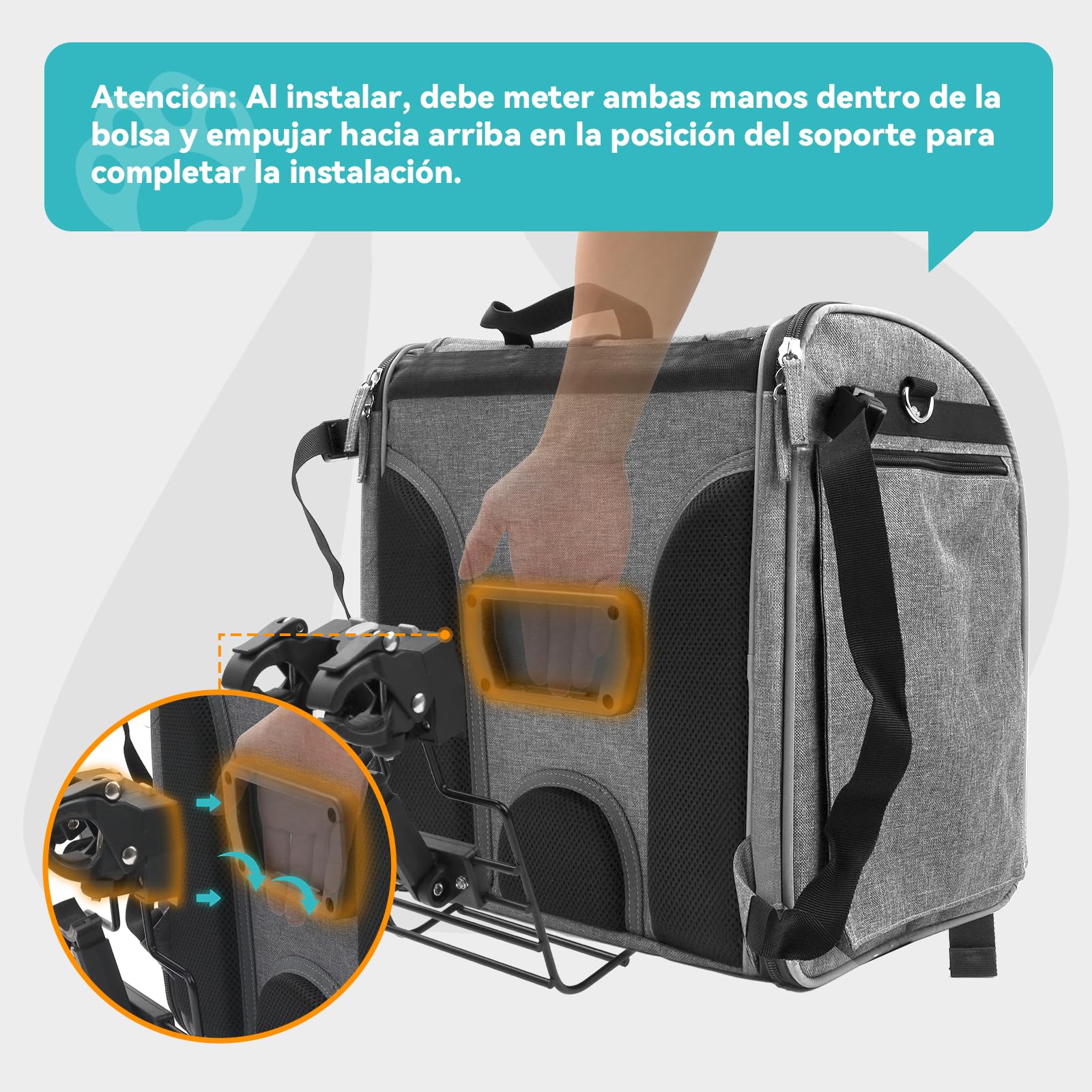 BSWAY Daistern - Cesta para perros para bicicleta delantera de hasta 10 kg, plegable 4 en 1 con soporte en L de 55 mm de diámetro, ventana de malla transpirable, bandas reflectantes, cojín para perros