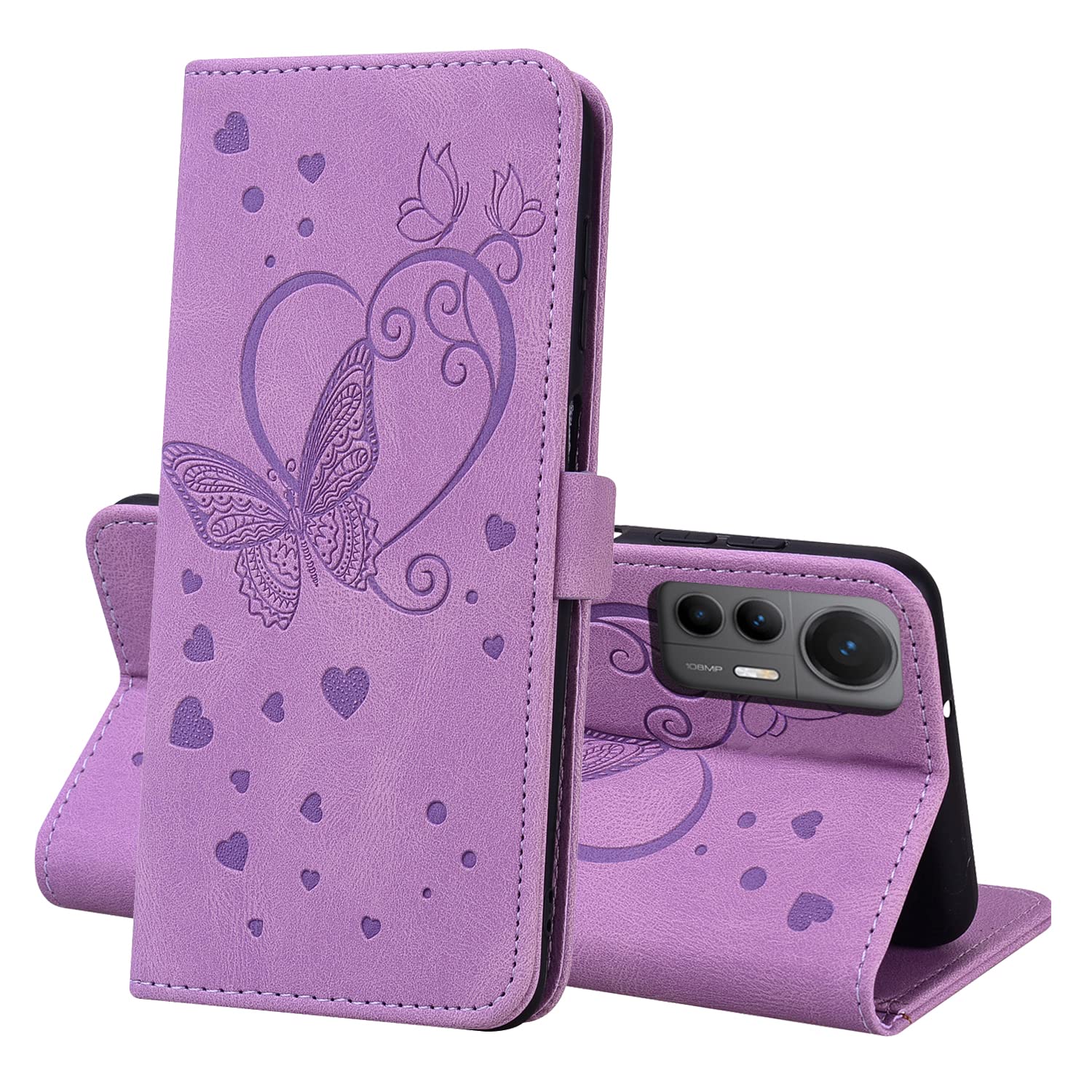 CASAFUNY Xiaomi 12 Lite 5G Shockproof Case - Magnetic Leather Protective Flip Case Wallet Case for Xiaomi 12 Lite, Purple