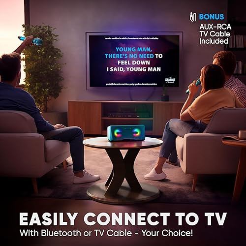 Miniatura 24 de MASINGO máquina de karaoke para adultos y niños, con altavoces Bluetooth portátiles, 2 micrófonos inalámbricos, luces LED, sistema PA y modo karaoke