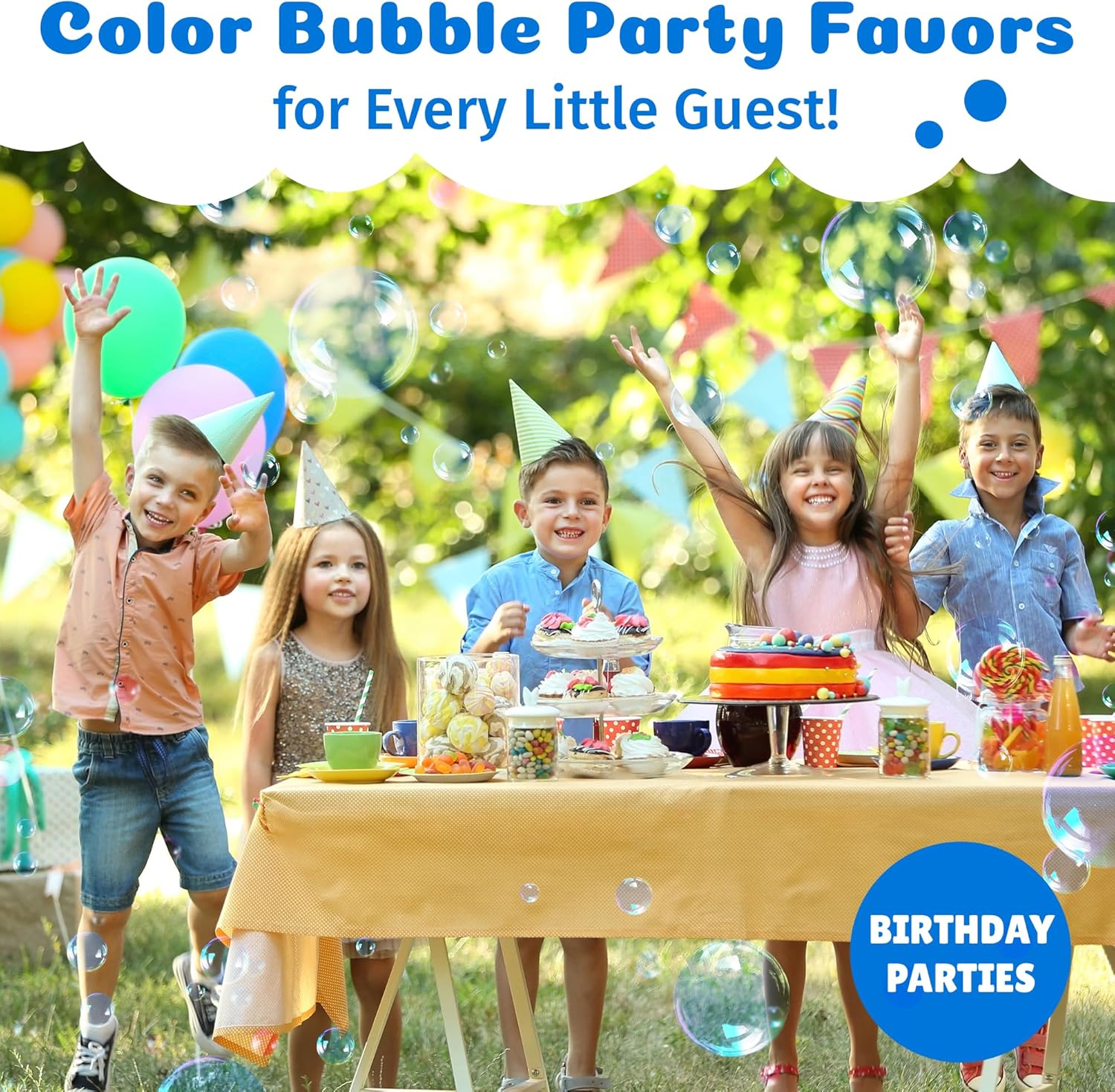 PoppinColorz Blazin' Blue Stain-Free Bubbles Party Favors – 8-Pack for Kids with Wands, Non-Toxic Party Favor for Birthday, Gender Reveal & Outdoor Fun – Bubbles Made in USA