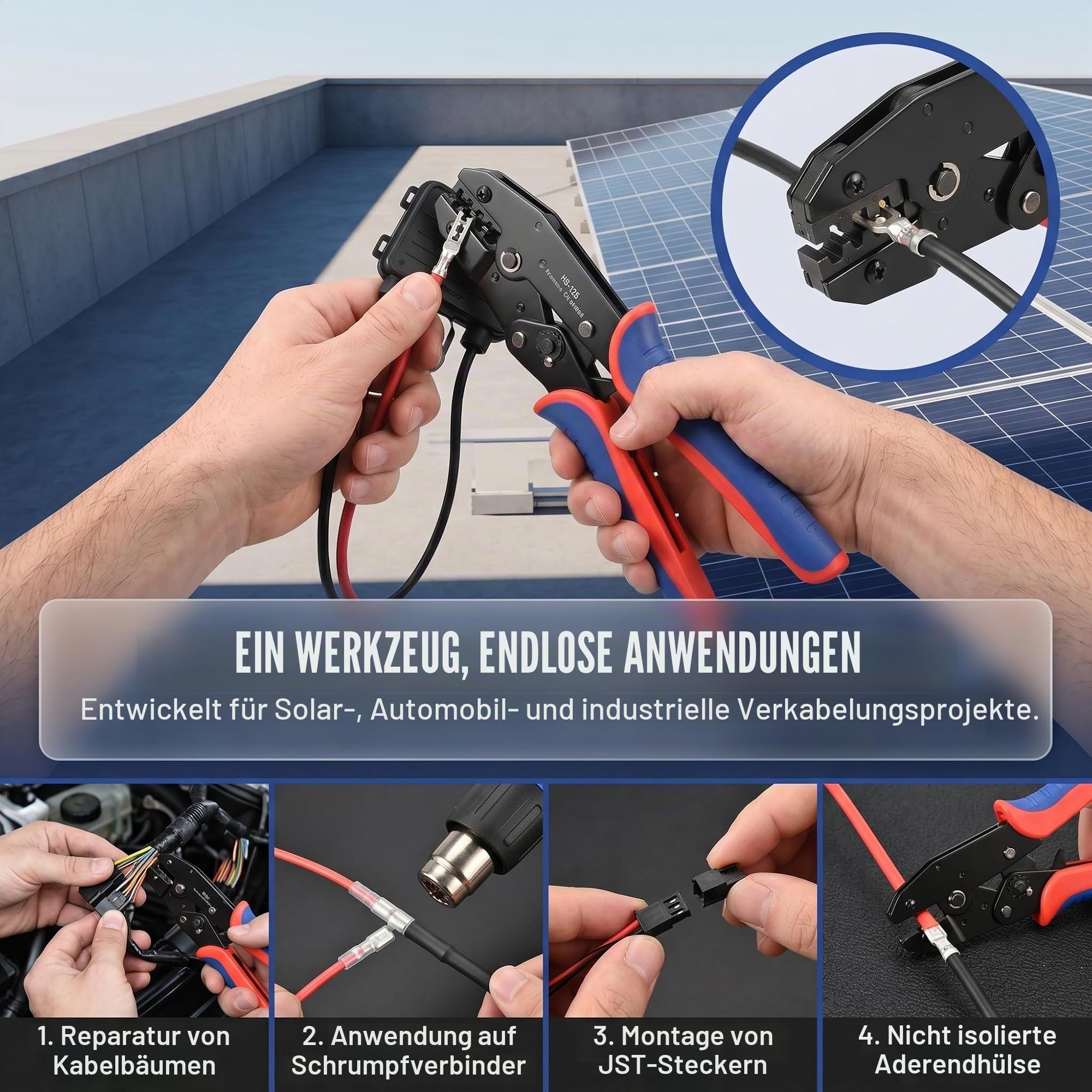 Crimpzange Wechselbacken Set mit 6 Köpfen,Elektrische Kabelschuhzange