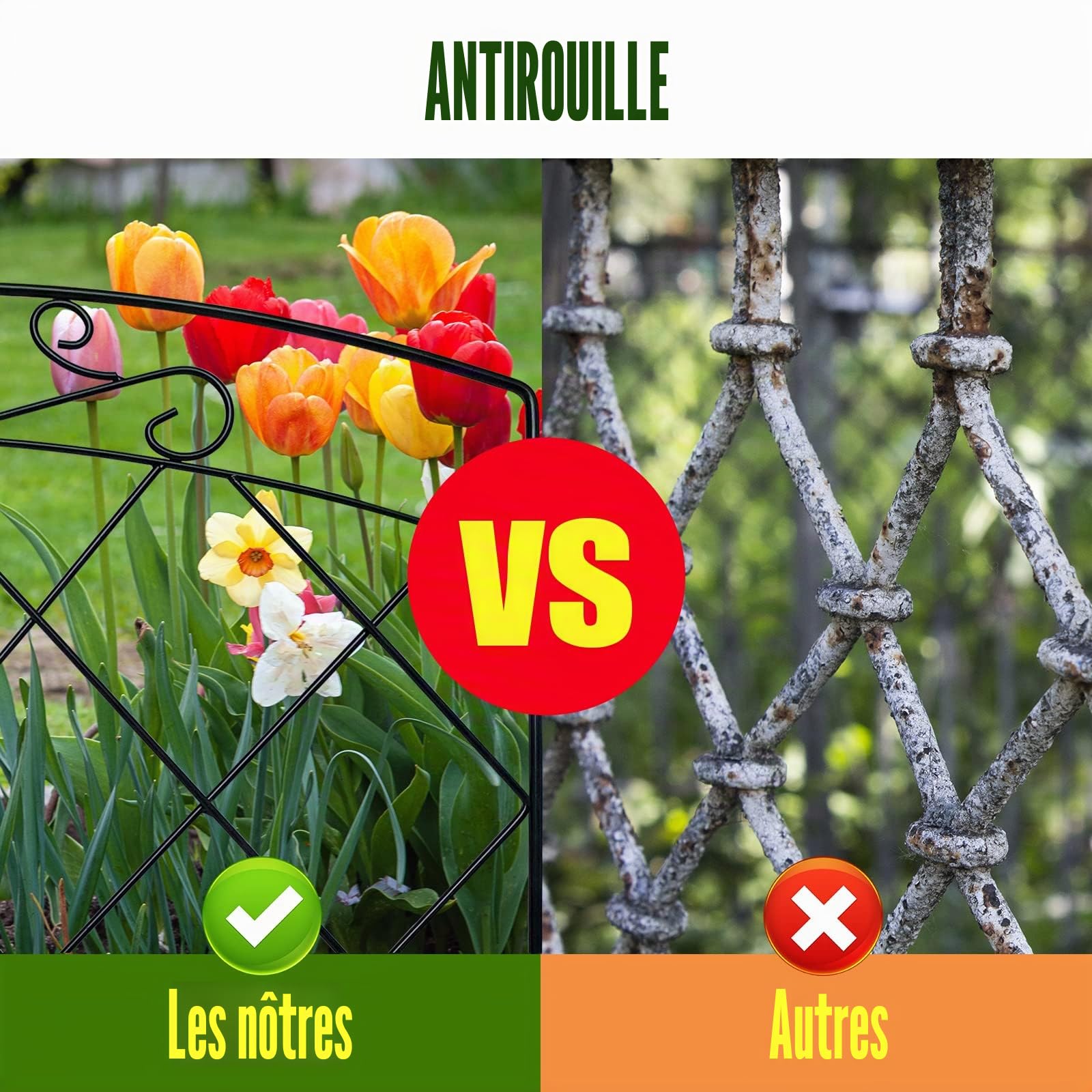 Thealyn Clôture Décorative en Métal, 61 cm x 61 cm x 5 pieces | Barrière de Jardin pour Chiens, Installation sans Creuser (Elegant)
