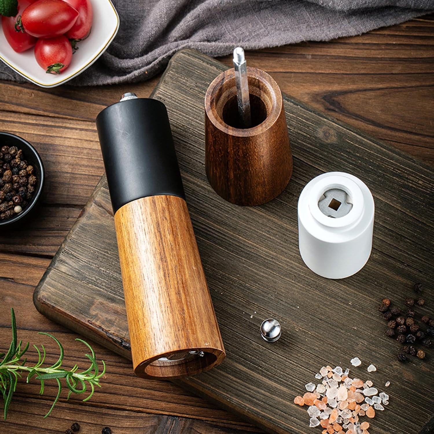 Wooden Salt And Pepper Grinder Set, 2 Pack Manual Salt and Pepper Mill Set, Acacia Wood Salt and Pepper Shakers Mills with Adjustable Coarseness, for Kitchen Gifting,Wood color,C