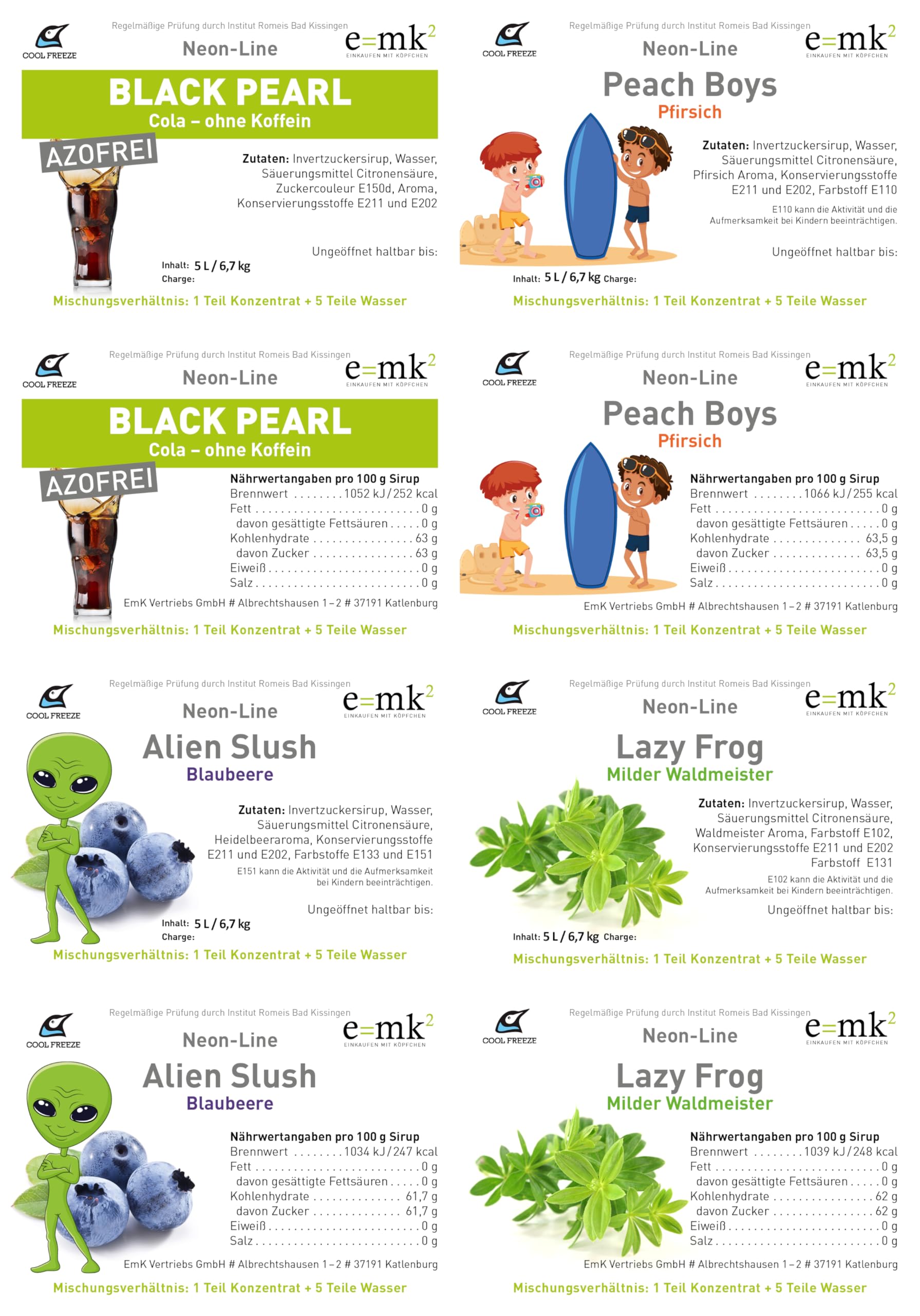 Slush-Eis-Sirup 4×5 L Set – Cola, Pfirsich, Waldmeister & Blaubeere | Konzentrat 1:5 Mix-Set | Glycerin Frei | Slushy Eis selber machen | Perfekt für Ninja Slushy Maschine | Premium Qualität