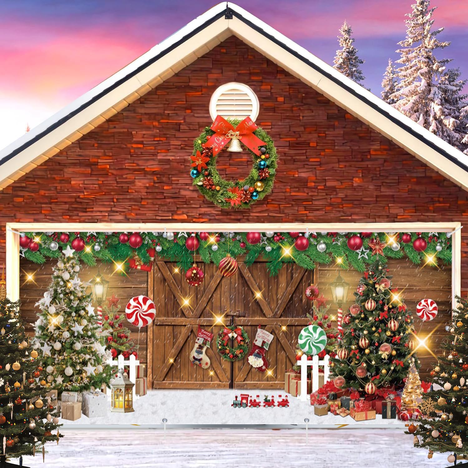 Garagentor Weihnachtsdekoration Banner 2.1x4.8 M – Mit Frohe Weihnachten Motiv, Wasserdicht, 10 Ösen, Für Outdoor-Deko