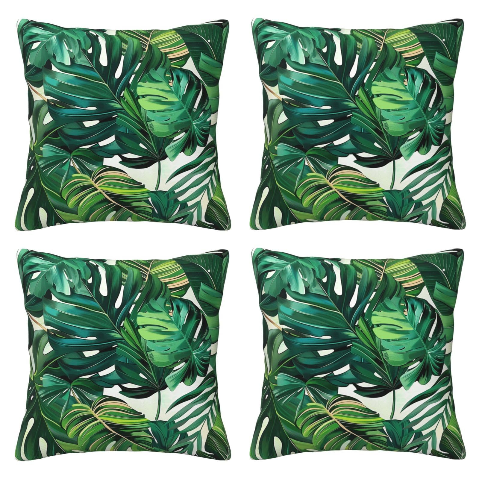 tropical leaves Throw Pillow Cases 4 Pack Square Pillowcases Super Soft Pillow Protectors With Zipper for Couch Livingroom Sofa Bed Office Car,30x30 CM