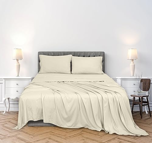 Miniatura 2 de ROYALE LINENS Juego de sábanas de 300 hilos 100% algodón peinado de fibras largas, 4 piezas, 1 sábana bajera, 1 encimera y 2 fundas de almohada,