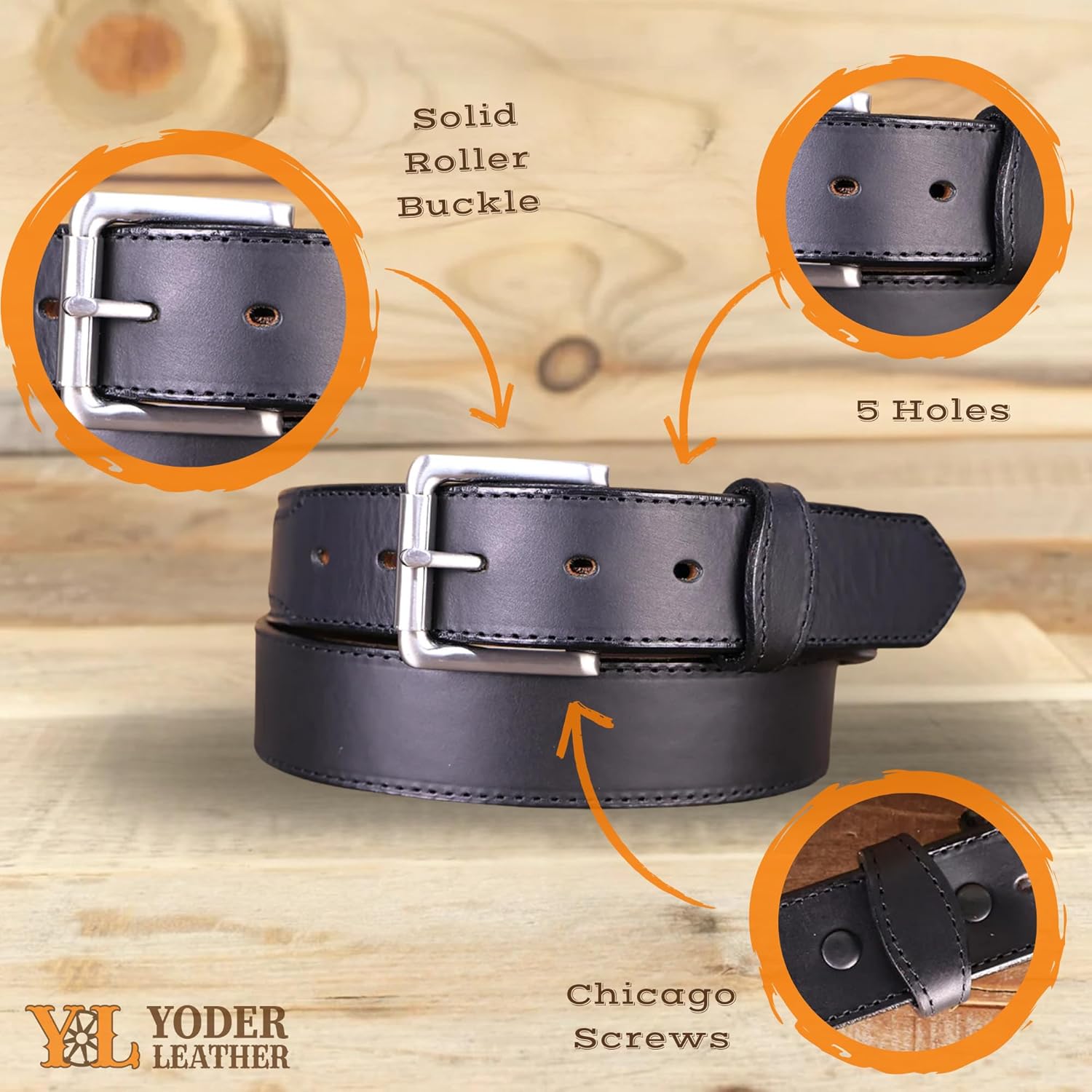 Yoder Leather Company Amish Made Oil Tanned Belt with Scalloped Tabs - Image 3