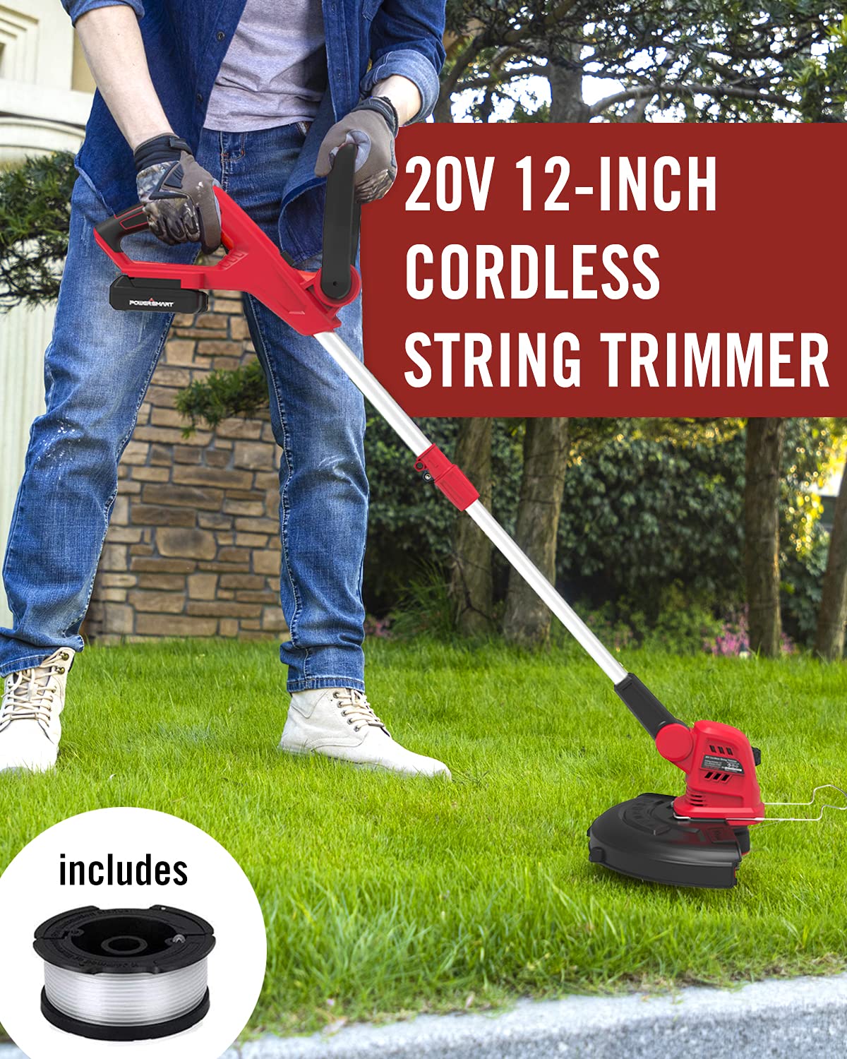 Buy PowerSmart 20V LiIon Cordless String Trimmer, Auto Feed Thread